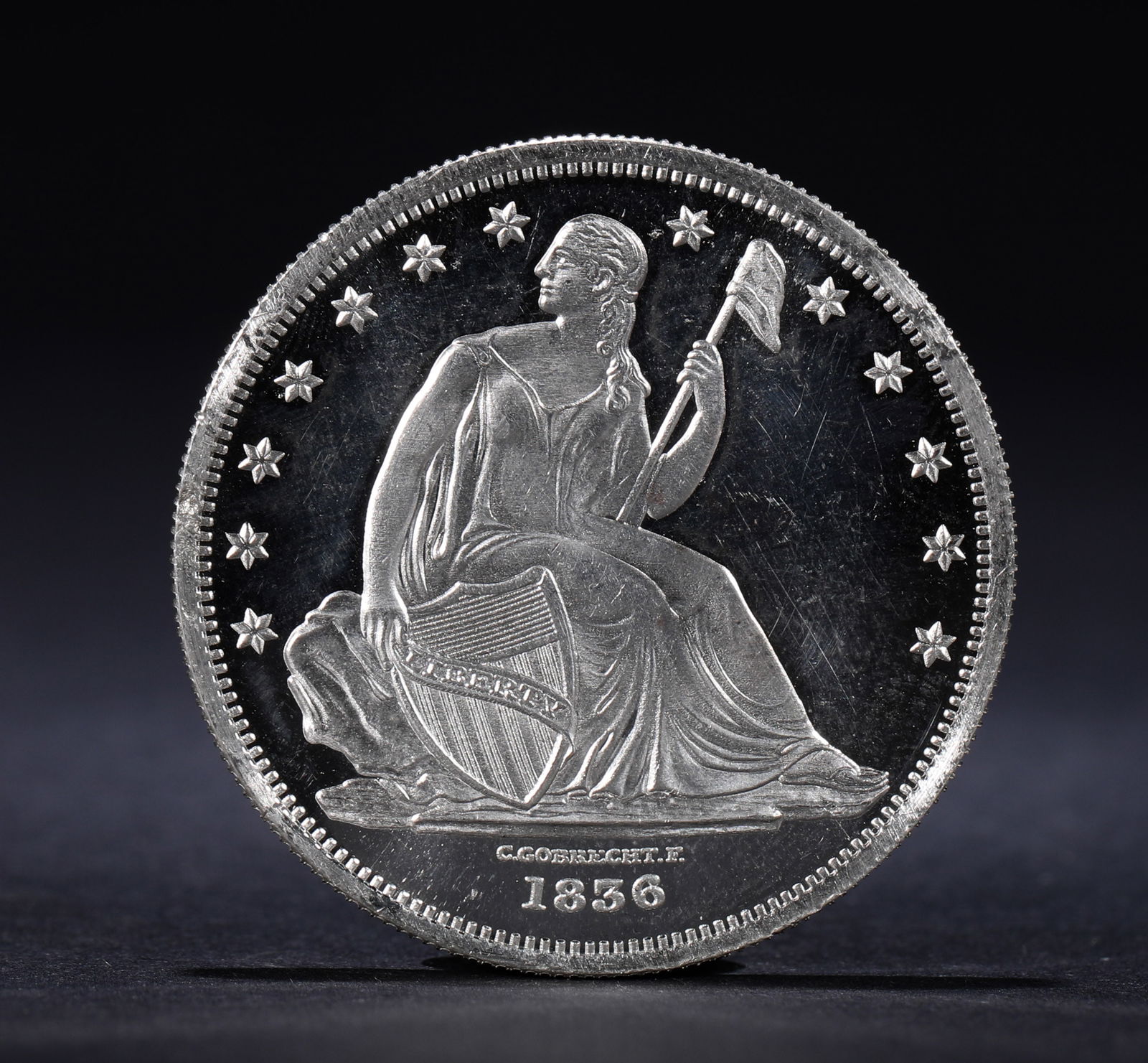 1836 AMERICAN STATUE OF LIBERTY SILVER COIN: Name 1836 AMERICAN STATUE OF LIBERTY SILVER COIN Dimensions D:3.7cm Weight:27g Condition Additional photographs and condition reports are available upon request as a courtesy to ou