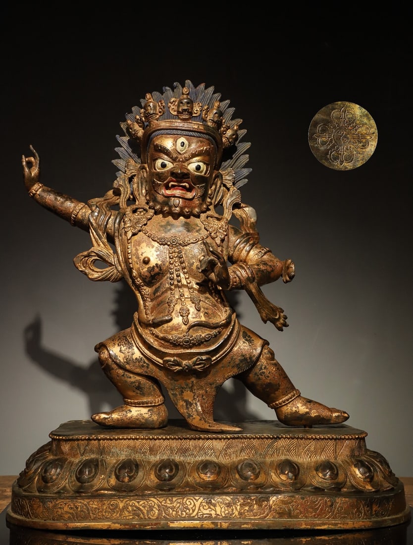 BRONZE GILDED VAJRAPANI STATUE OF THE MING DYNASTY: Name BRONZE GILDED VAJRAPANI STATUE OF THE MING DYNASTY Dimensions Weight:28300g??H:67cmL:56cm W:30cm Condition Additional photographs and condition reports are available upon reques