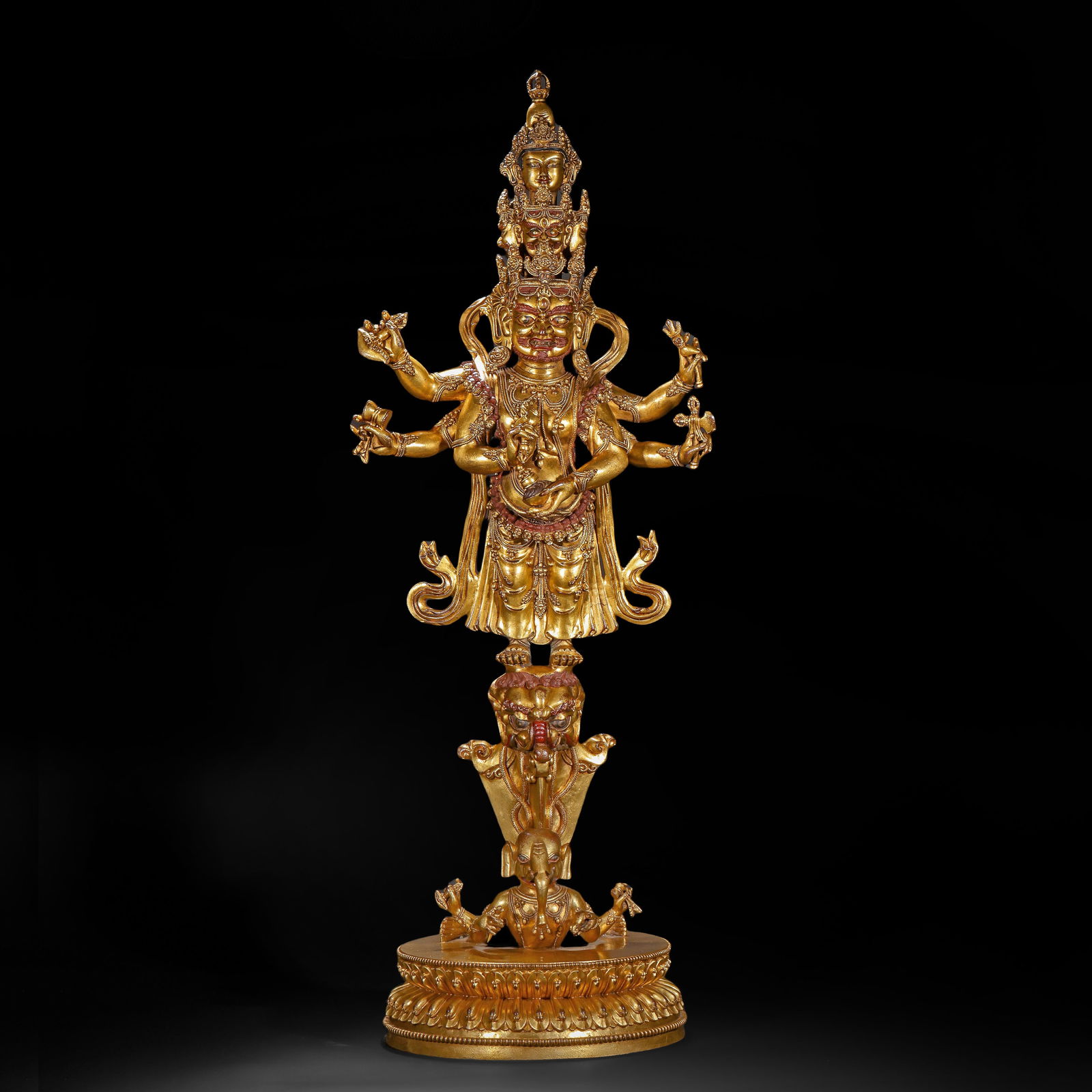 QING DYNASTY, GILDED BRONZE VAJRA: Name QING DYNASTY, GILDED BRONZE VAJRA Dimensions H:75cm W:28cm Weight13400g Condition Additional photographs and condition reports are available upon request as a courtesy to our cl