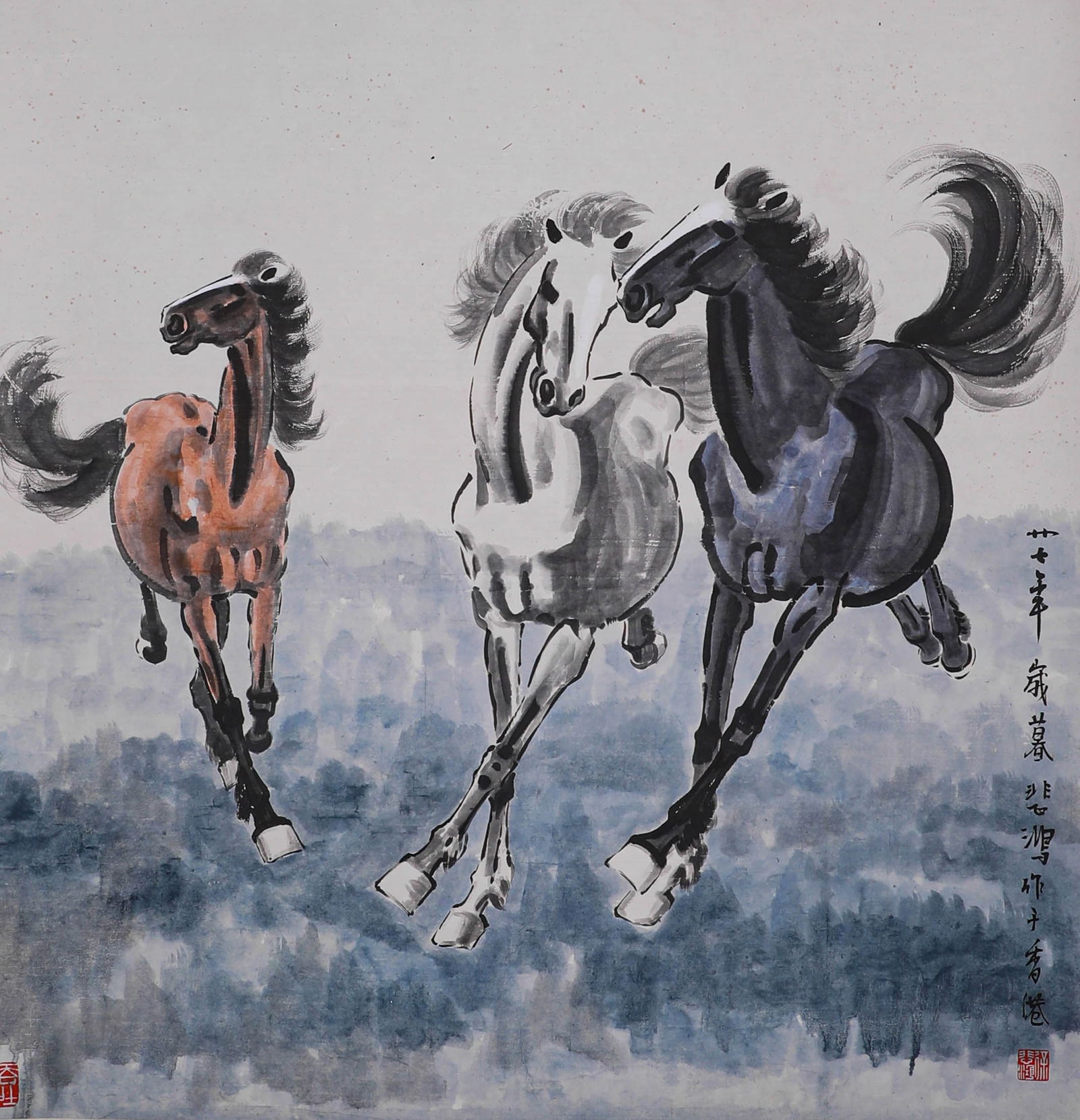 XU BEIHONG'S HORSE STANDING SCROLL: Name XU BEIHONG'S HORSE STANDING SCROLL Dimensions H:103cm,W:98cm Condition Additional photographs and condition reports are available upon request as a courtesy to our clients. Any