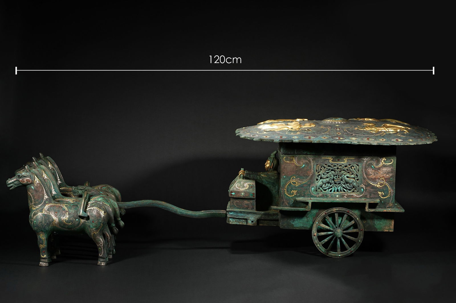 HAN DYNASTY CHARIOTS OF GOLD AND SILVER: Name HAN DYNASTY CHARIOTS OF GOLD AND SILVER Dimensions W: 120 CM Condition Additional photographs and condition reports are available upon request as a courtesy to our clients. Any condition