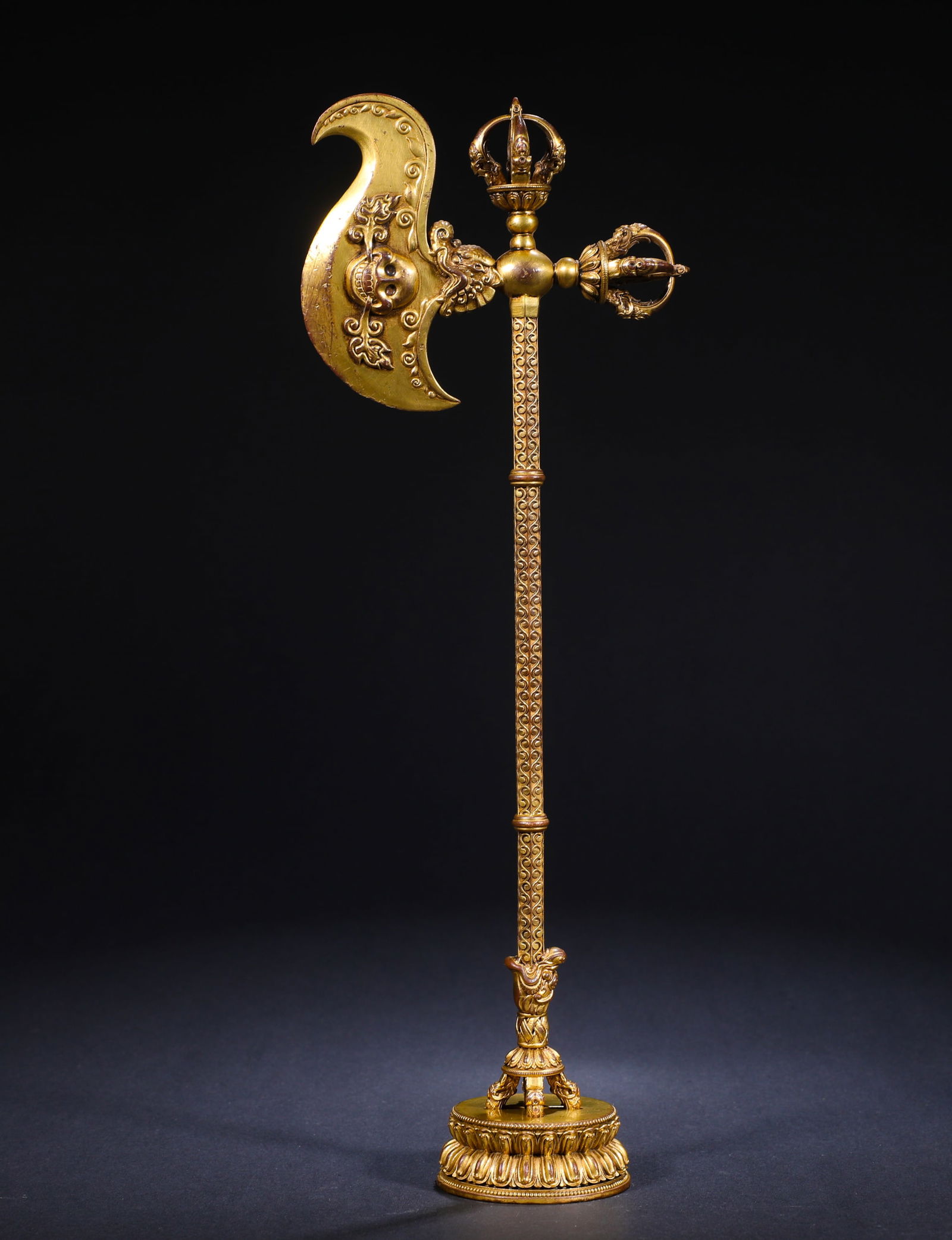 A GILDED BRONZE VAJRA HALBERD FROM THE QING DYNASTY BUDDHISM (1 of 8)