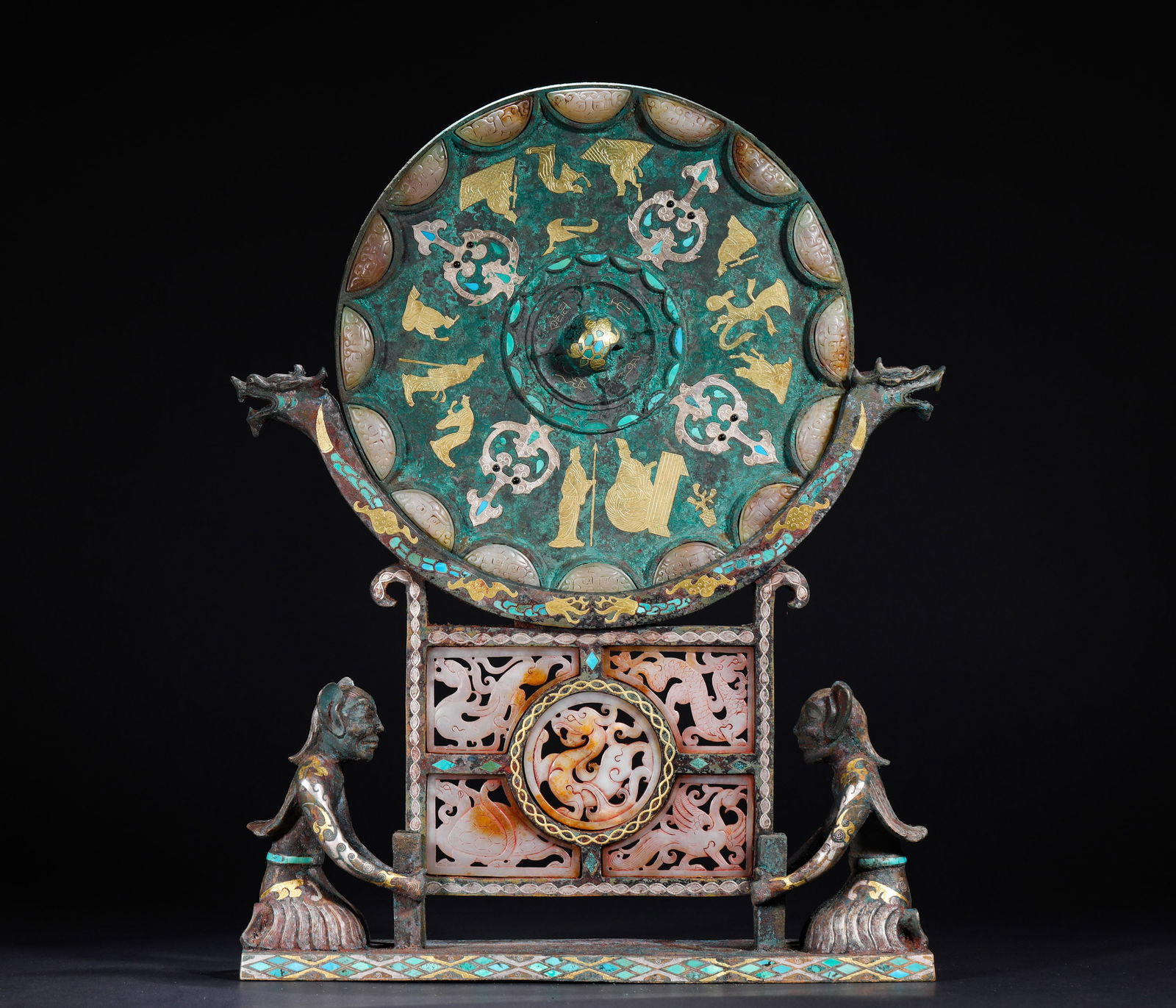 HAN DYNASTY, HETIAN COPPER CHISELED GOLD AND SILVER MIRROR (1 of 13)