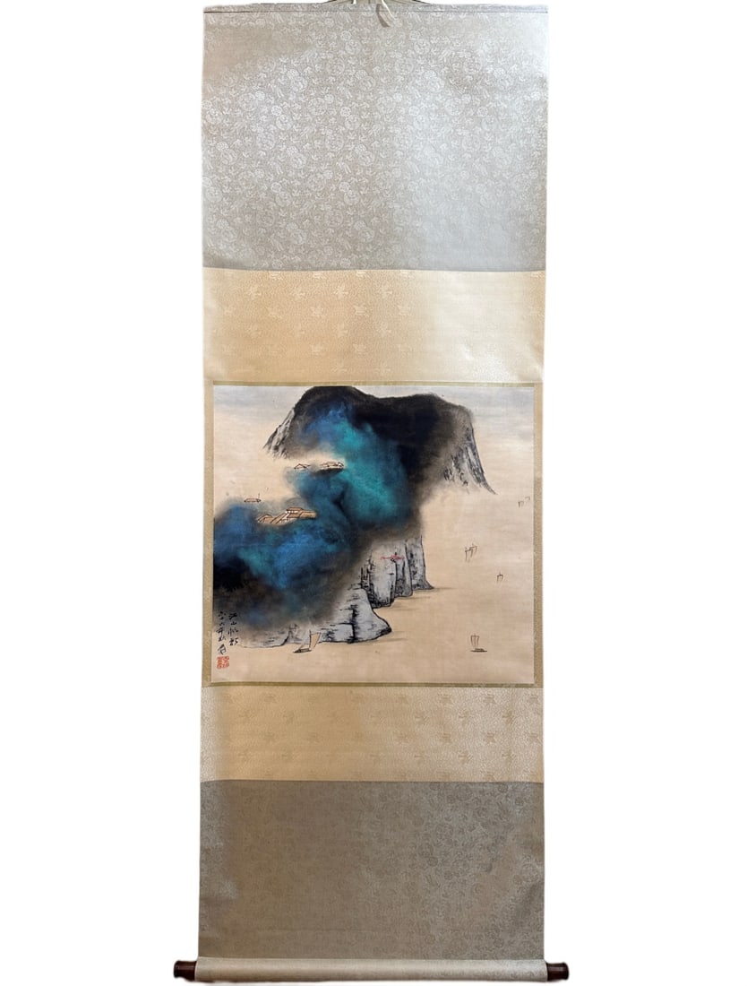 ZHANG DAQIAN (1899-1983)(ATTRIBUTED) SPLASHED COLOR LANDSCAPE SCROLL: Name ZHANG DAQIAN (1899-1983)(ATTRIBUTED) SPLASHED COLOR LANDSCAPE SCROLL Dimensions H: 66 CM; W: 72 CMZHAN G DAQIAN (1899-1983 ORI GINALLY NAMED ZHAN G ZHEN GQUAN, LATER CHAN GED TO ZHAN G YUAN, WI