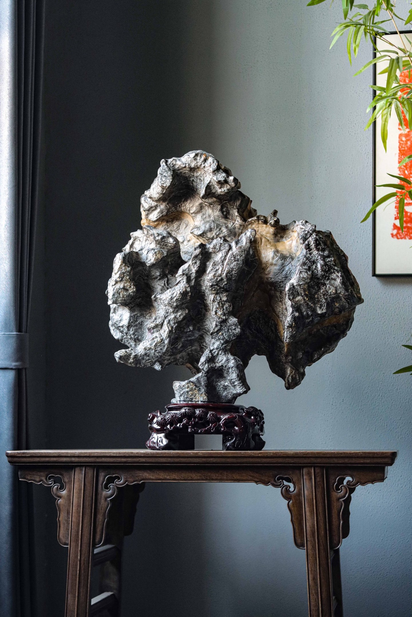 TAIHU STONE OF THE MING DYNASTY: Name TAIHU STONE OF THE MING DYNASTY Dimensions H: 69 CM; W: 60 CM; T: 22 CMTHIS IS TAIHU STONE, ONE OF THE TRADITIONAL "FOUR FAMOUS STONES" IN CHINA, A CLASSIC STONE APPRECIATED BY SCHOLARS. 