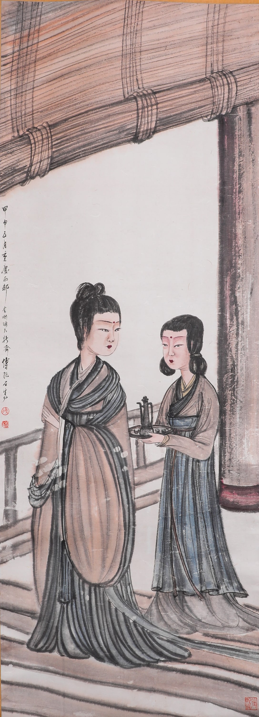 FINE PORTRAIT SCROLL BY FU BAOSHI: Name FINE PORTRAIT SCROLL BY FU BAOSHI Dimensions H: 155 CM; W: 56 CMTHIS WORK REFLECTS FU BAOSHI'S INNOVATION IN TRADITIONAL LADY PAINTIN GS. HE INTE GRATED MODERN AESTHETICS INTO CLASSICAL SUBJECTS,