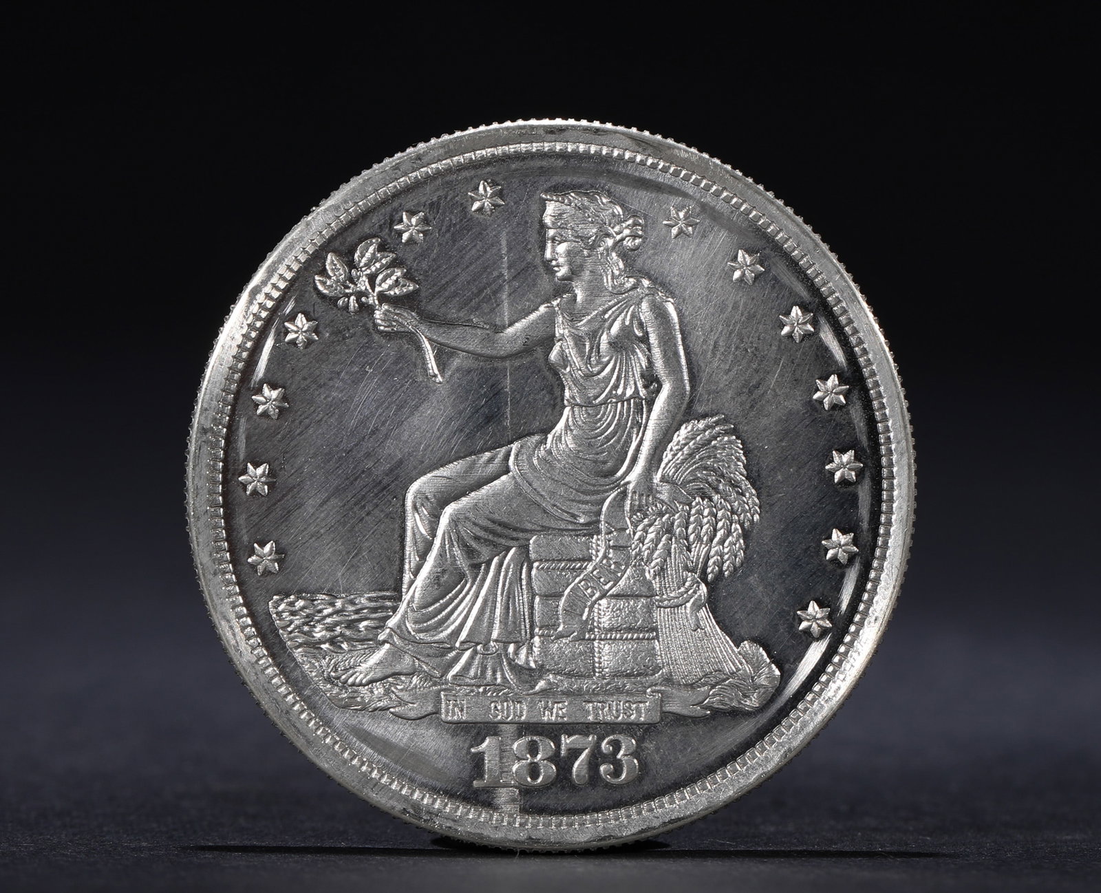 AMERICAN TRADE SILVER DOLLAR, 1873: Name AMERICAN TRADE SILVER DOLLAR, 1873 Dimensions D:3.7cmWeight:27g Condition Additional photographs and condition reports are available upon request as a courtesy to our clients.