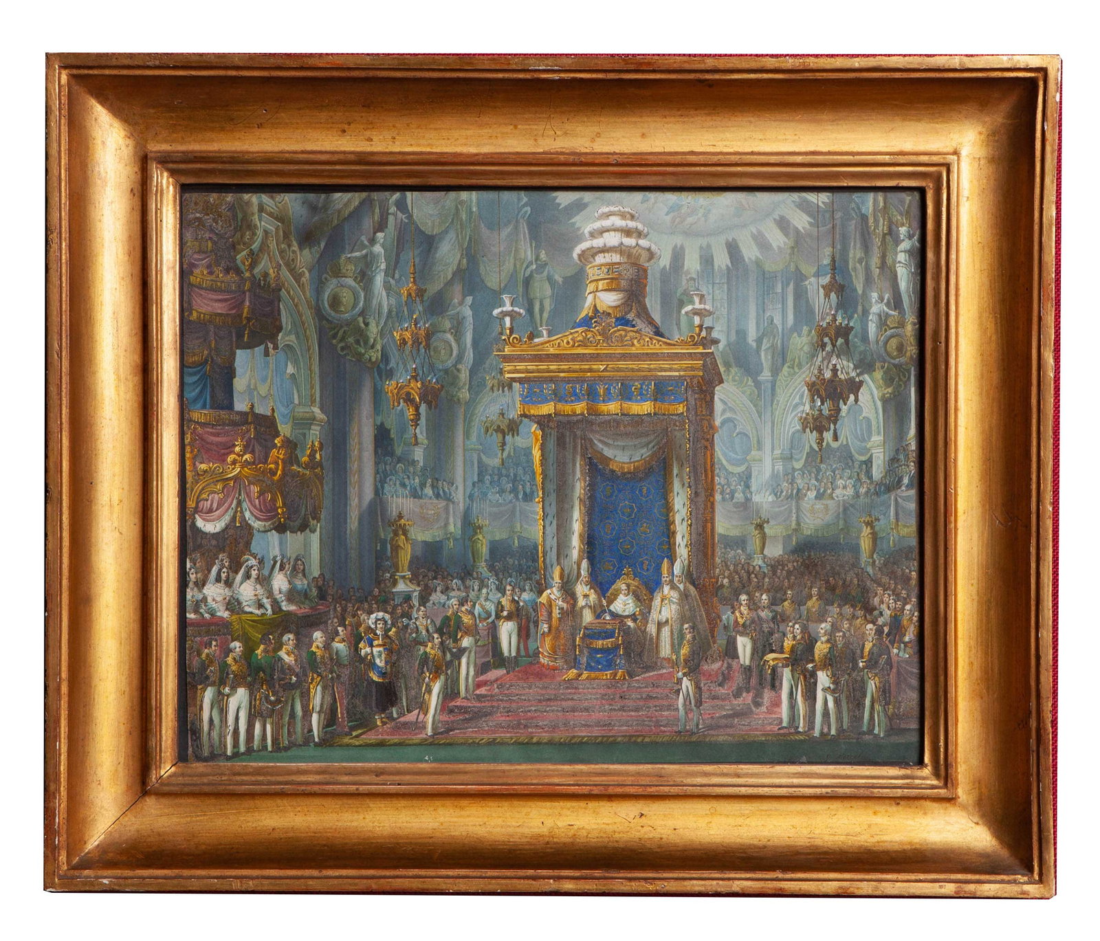 EARLY 19TH CENTURY COLORED WATERCOLOR COPPER ENGRAVING OF FERDINAND I'S CORONATION AT MILAN (1 of 10)