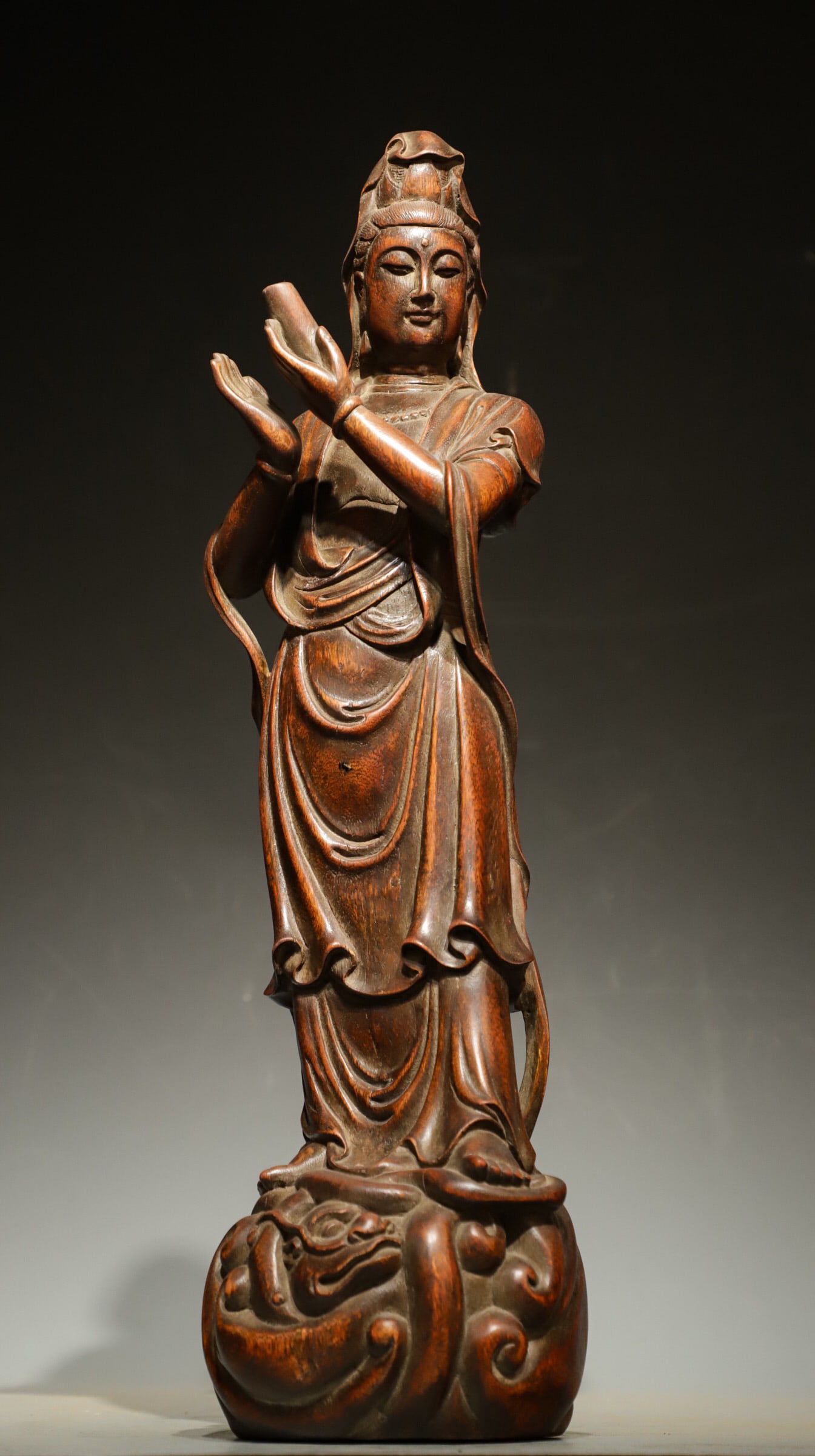 QING DYNASTY AGARWOOD CARVINGS OF GUANYIN HOLDING SUTRAS (1 of 9)