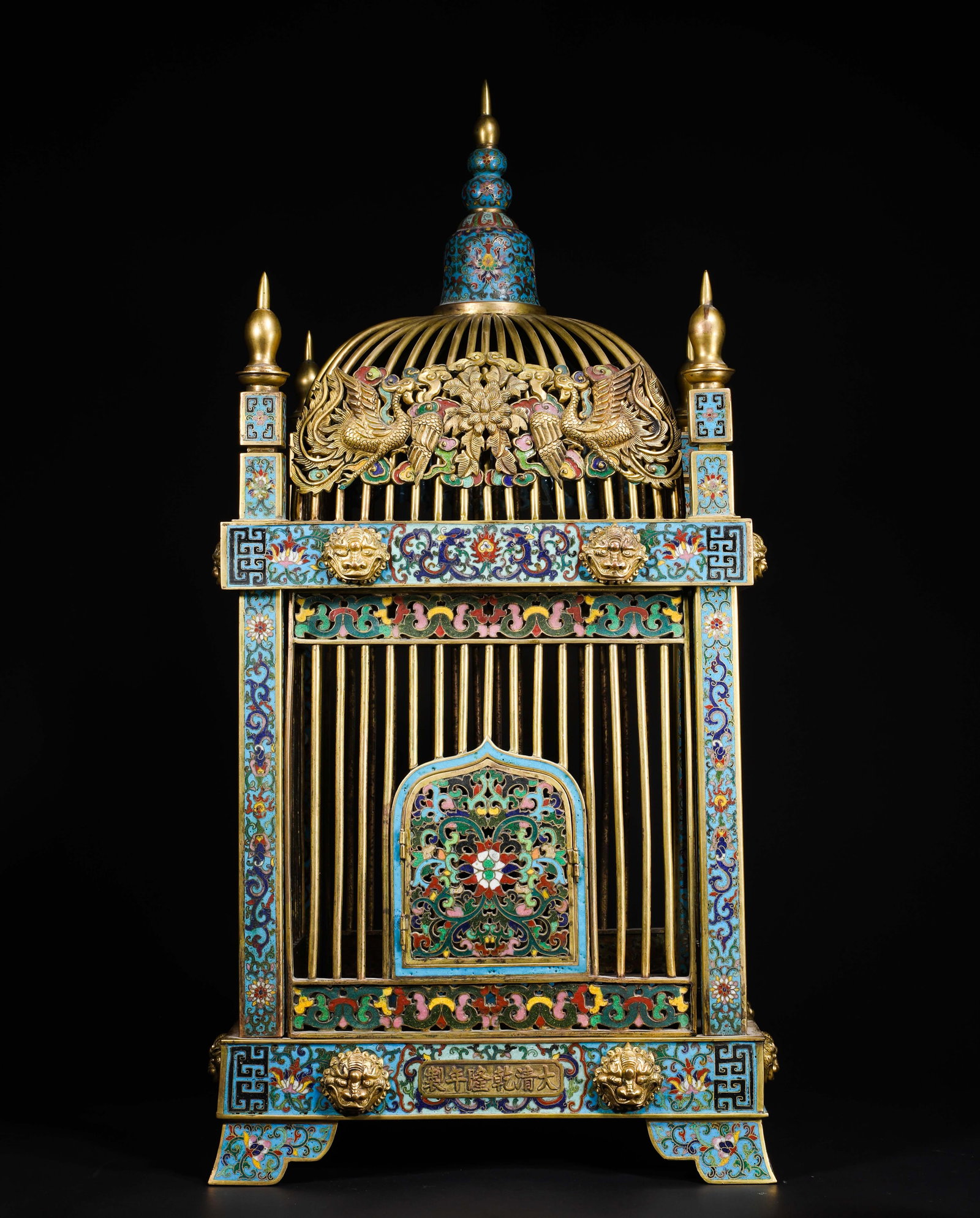 QING DYNASTY QIANLONG BRONZE JINGTAI BLUE BIRDCAGE: Name QING DYNASTY QIANLONG BRONZE JINGTAI BLUE BIRDCAGE Dimensions H:66cm W:30.3cm Weight:16600g Condition Additional photographs and condition reports are available upon request as