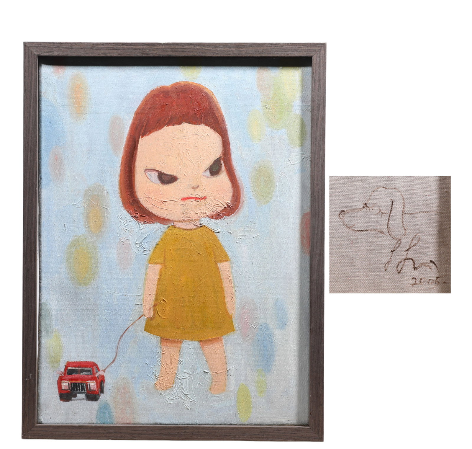 YOSHITOMO NARA (JAPAN, 1959), ATTRIBUTED TO OIL PAINTING: Name YOSHITOMO NARA (JAPAN, 1959), ATTRIBUTED TO OIL PAINTING Dimensions H:40cm(15.75 in) W:30cm(11.81 in)??H:42.5cm(16.73 in) W:32.5cm(12.80 in)Yoshitomo Nara is a world-famous Japanese artist, famou