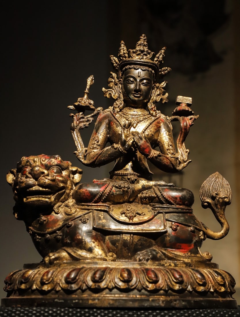 GILDED BRONZE STATUE OF MANJUSRI BODHISATTVA FROM THE MING DYNASTY (1 of 9)