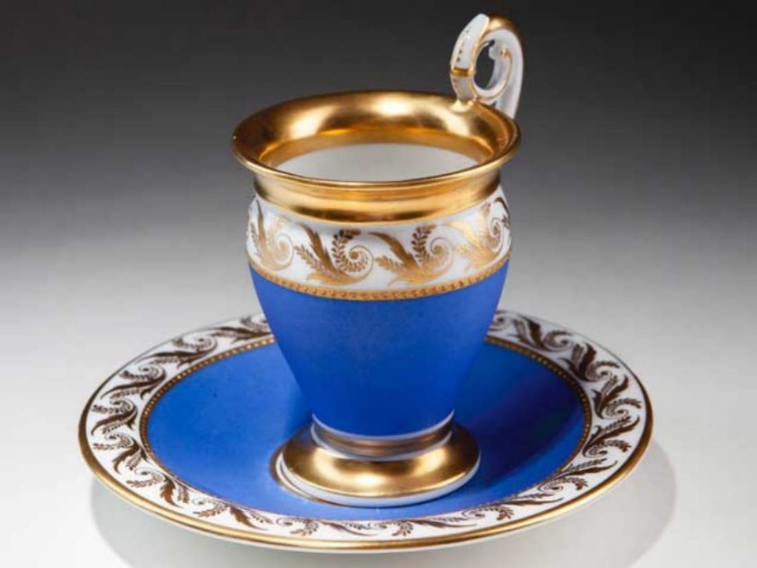 19TH-CENTURY GERMAN BIEDERMEIER-STYLE PORCELAIN CUP AND SAUCER SET (1 of 11)