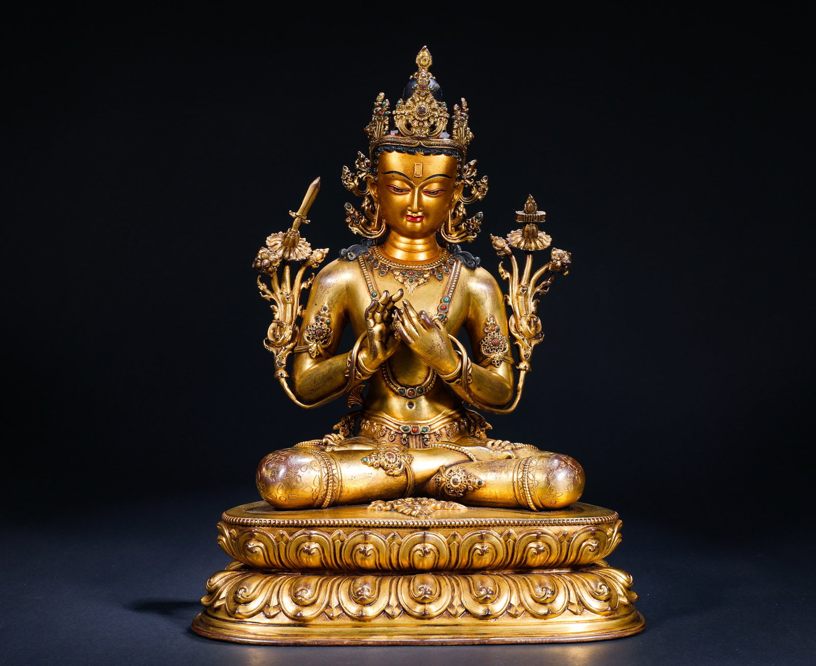 A GILDED BRONZE SEATED STATUE OF MANJUSRI BODHISATTVA FROM THE MING DYNASTY (1 of 8)