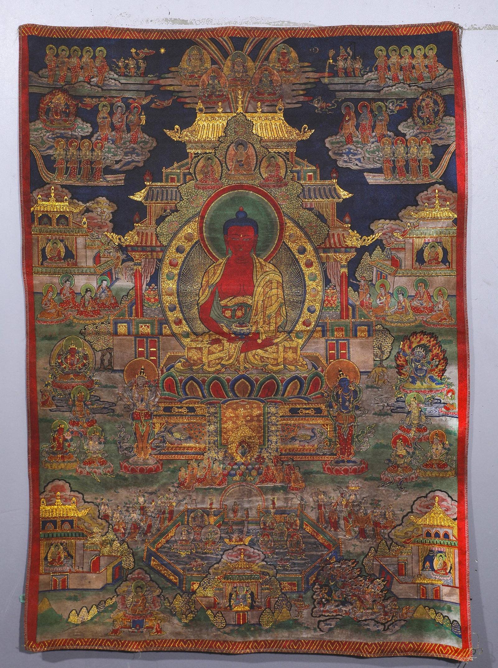 AMITABHA BUDDHA PURE LAND EMBROIDERED THANGKA (1 of 7)