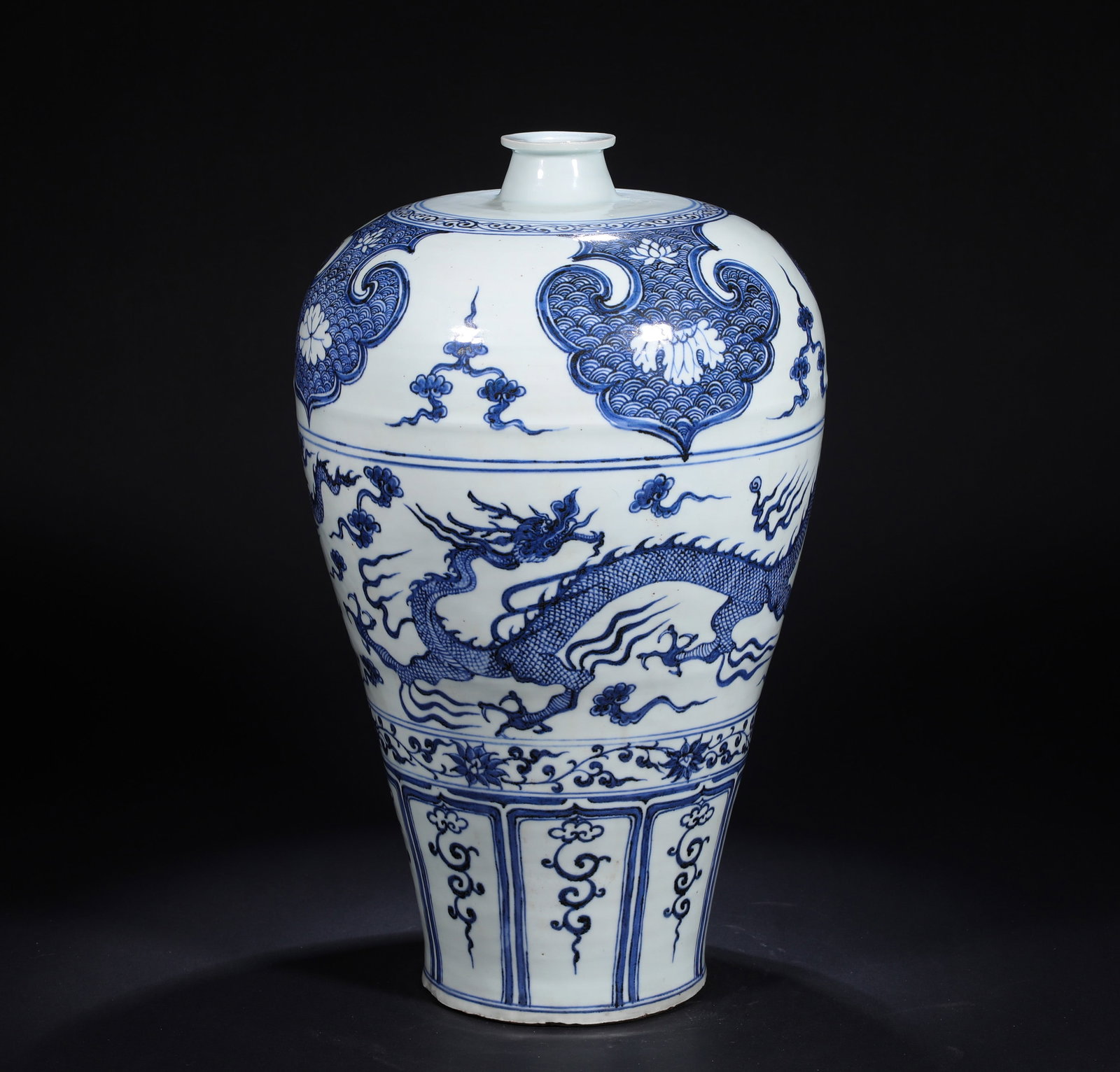 YUAN DYNASTY BLUE AND WHITE DRAGON PATTERNED PLUM VASE (1 of 8)