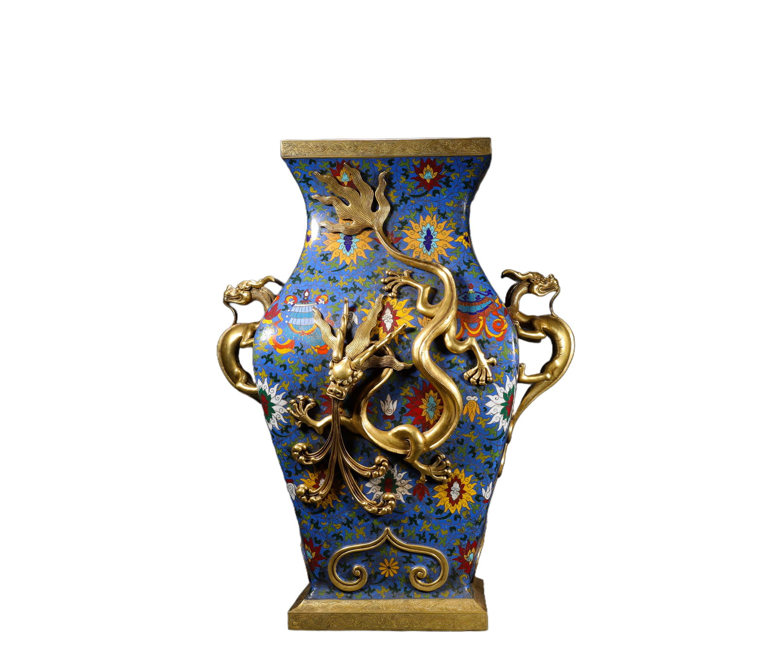 QIANLONG COPPER CLOISONNE ENAMEL FLYING DRAGON VASE OF THE QING DYNASTY (1 of 9)