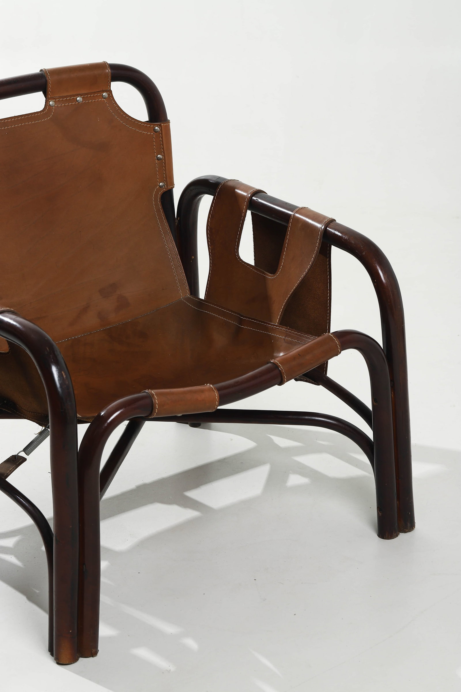 TITO AGNOLI "BAMBOO ARMCHAIR" FOR ITALY, LEATHER AND BAMBOO - 2