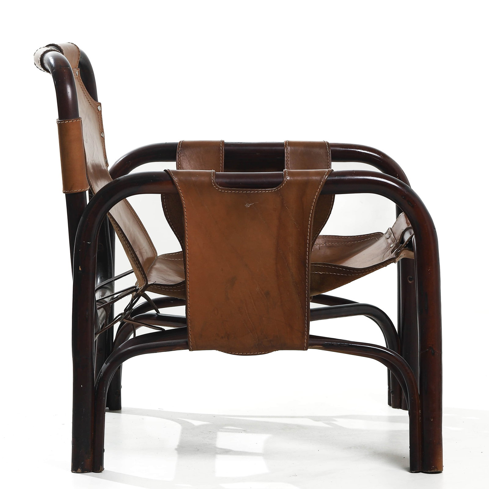 TITO AGNOLI "BAMBOO ARMCHAIR" FOR ITALY, LEATHER AND BAMBOO - 3