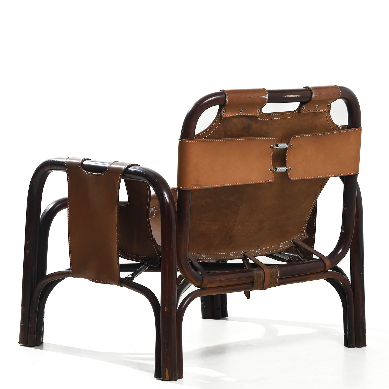 TITO AGNOLI "BAMBOO ARMCHAIR" FOR ITALY, LEATHER AND BAMBOO - 4