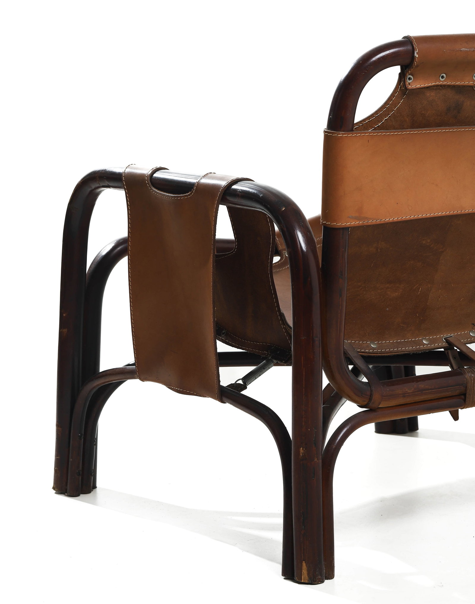 TITO AGNOLI "BAMBOO ARMCHAIR" FOR ITALY, LEATHER AND BAMBOO - 5