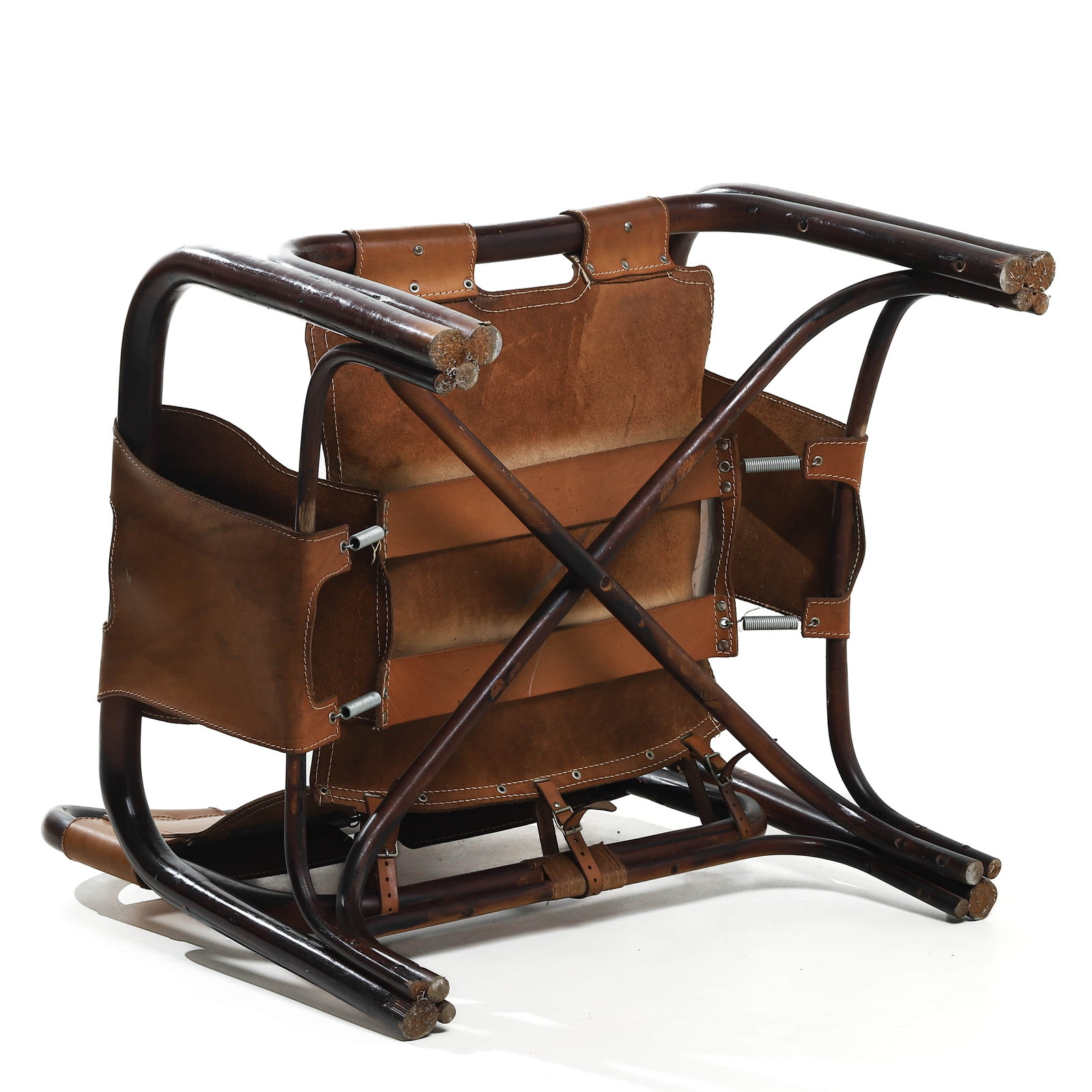 TITO AGNOLI "BAMBOO ARMCHAIR" FOR ITALY, LEATHER AND BAMBOO - 6