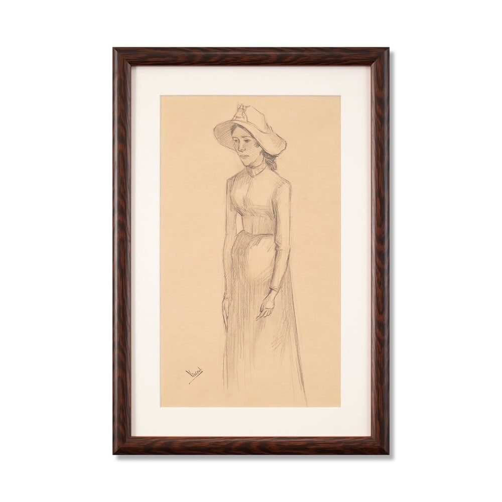 VINCENT VAN GOGH (1853-1890), ATTRIBUTED TO, PENCIL ON PAPER: Signed (lower left) Image Dimensions: 19 1/4 x 11 1/8 in (48.8 x 28.3 cm) Framed Dimensions: 25 x 16 7/8 in (63.5 x 43 cm) This painting comes with COA. This intimate pencil drawing by Vincent van Gog