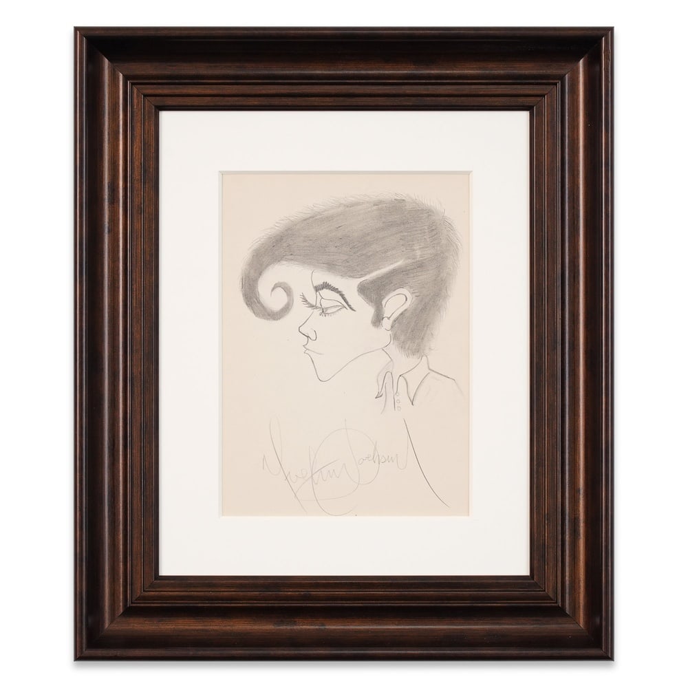 MICHAEL JACKSON SIGNED HAND-DRAWN PORTRAIT SKETCH: Image Dimensions: 10 1/4 x 7 1/2 in (26 x 19 cm) Framed Dimensions: 19 1/8 x 16 1/8 in (48.5 x 41 cm) Provenance and Authentication: This collectible has undergone a rigorous forensic evaluation. The 