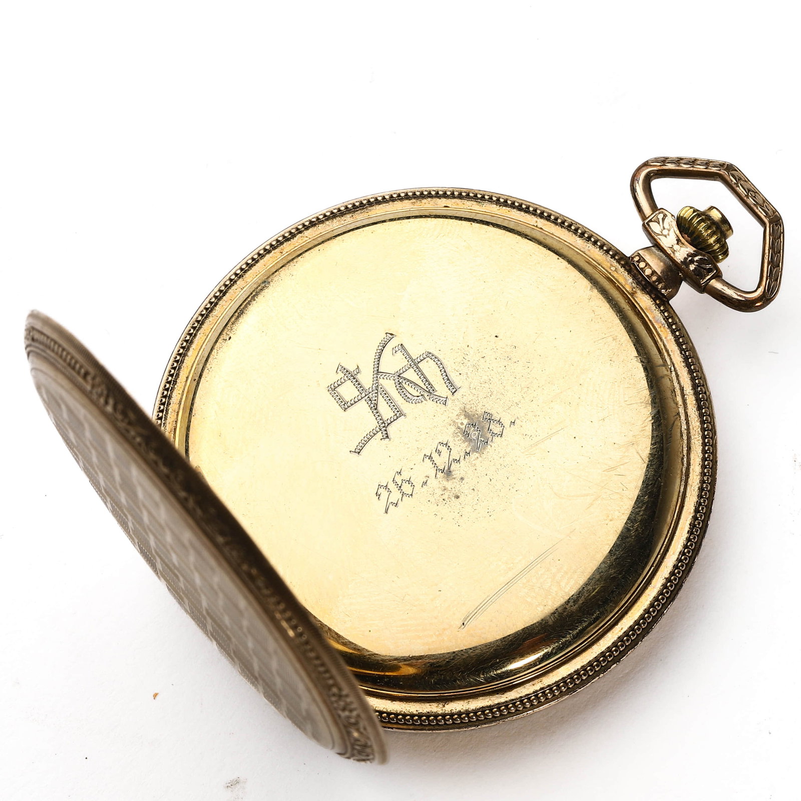 A GOLD-TONE POCKET WATCH WITH CHAIN IN FITTED CASE - 6