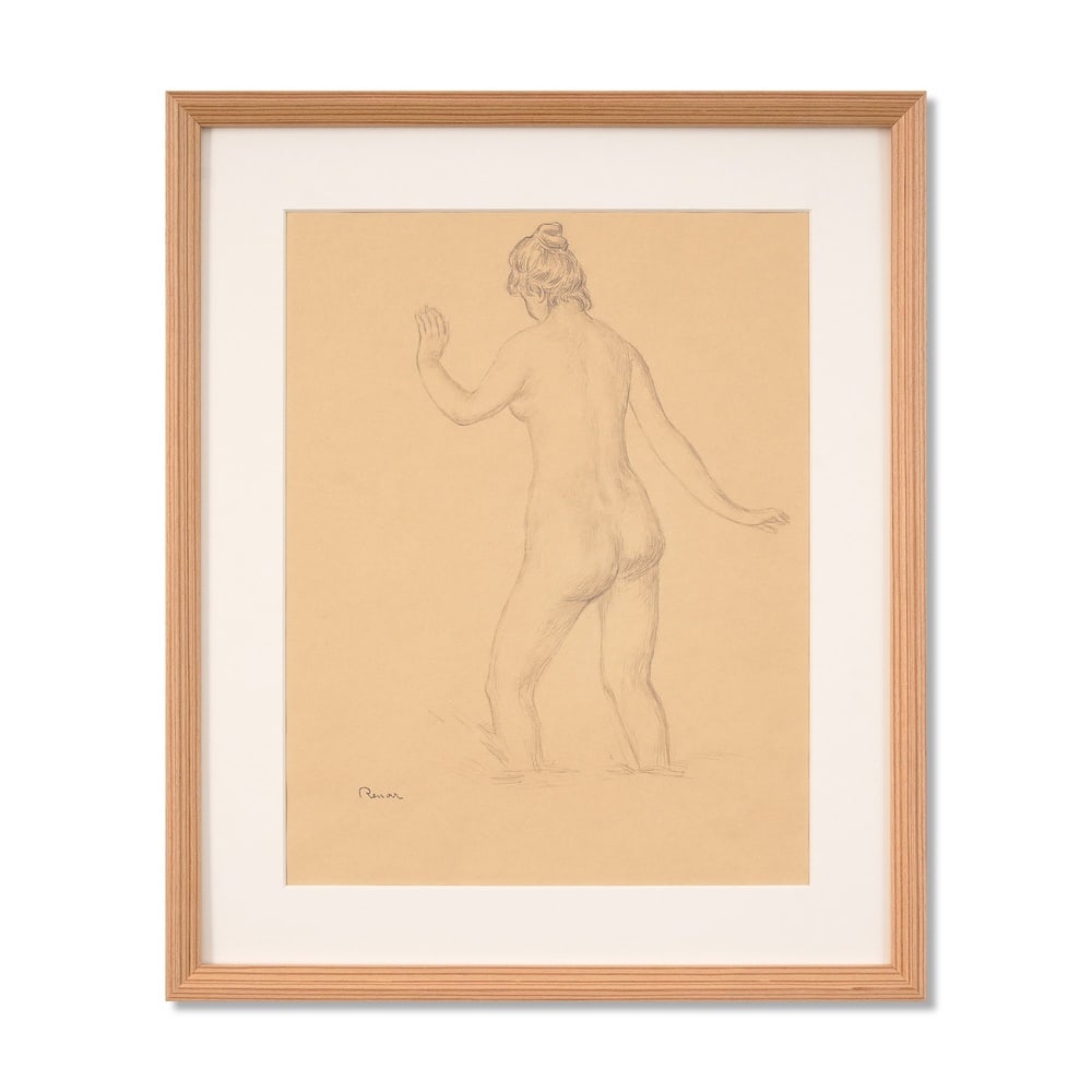 PIERRE-AUGUSTE RENOIR (1841-1919), ATTRIBUTED TO, PENCIL ON PAPER: Signed (lower left) Image Dimensions: 16 1/8 x 12 3/4 in (41 x 32.3 cm) Framed Dimensions: 21 1/4 x 17 3/4 in (54 x 45 cm) This painting comes with COA. Pierre-Auguste Renoir's Nude Seen from the