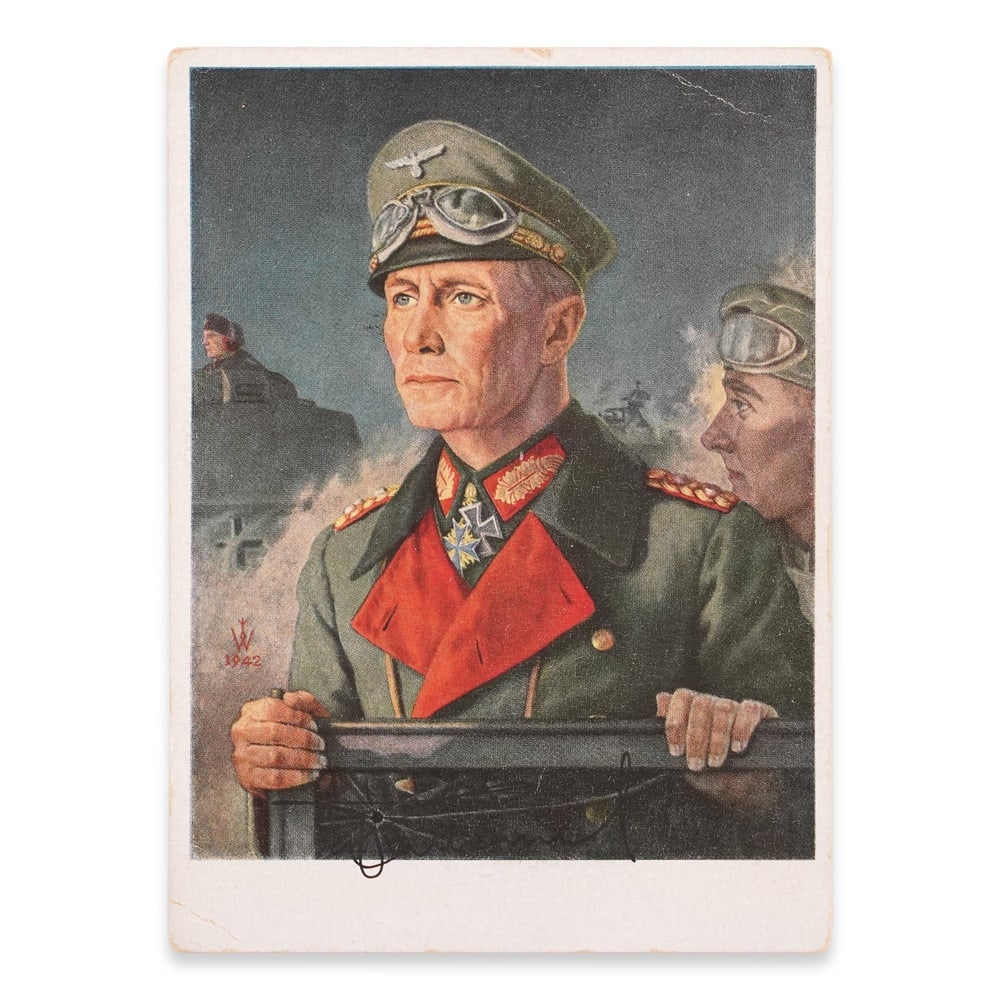 ERWIN ROMMEL SIGNED POSTCARD: 5 7/8 x 4 1/8 in (14.8 x 10.6 cm) Erwin Rommel remains one of the most widely studied and historically significant military figures of the Second World War. Known globally as the "Desert Fox," Rommel