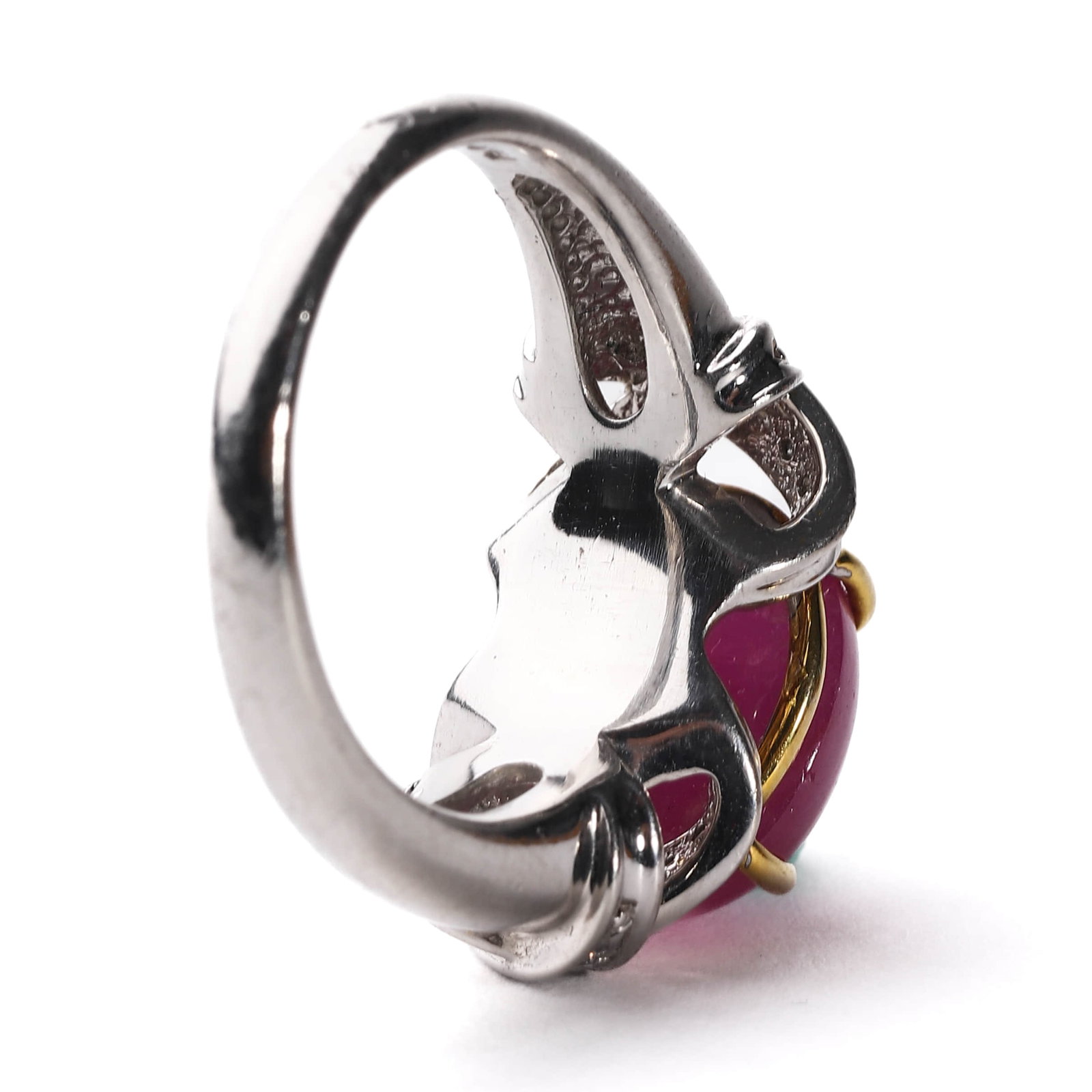 PLATINUM AND 18K GOLD RING WITH NATURAL RUBY AND DIAMONDS - 4