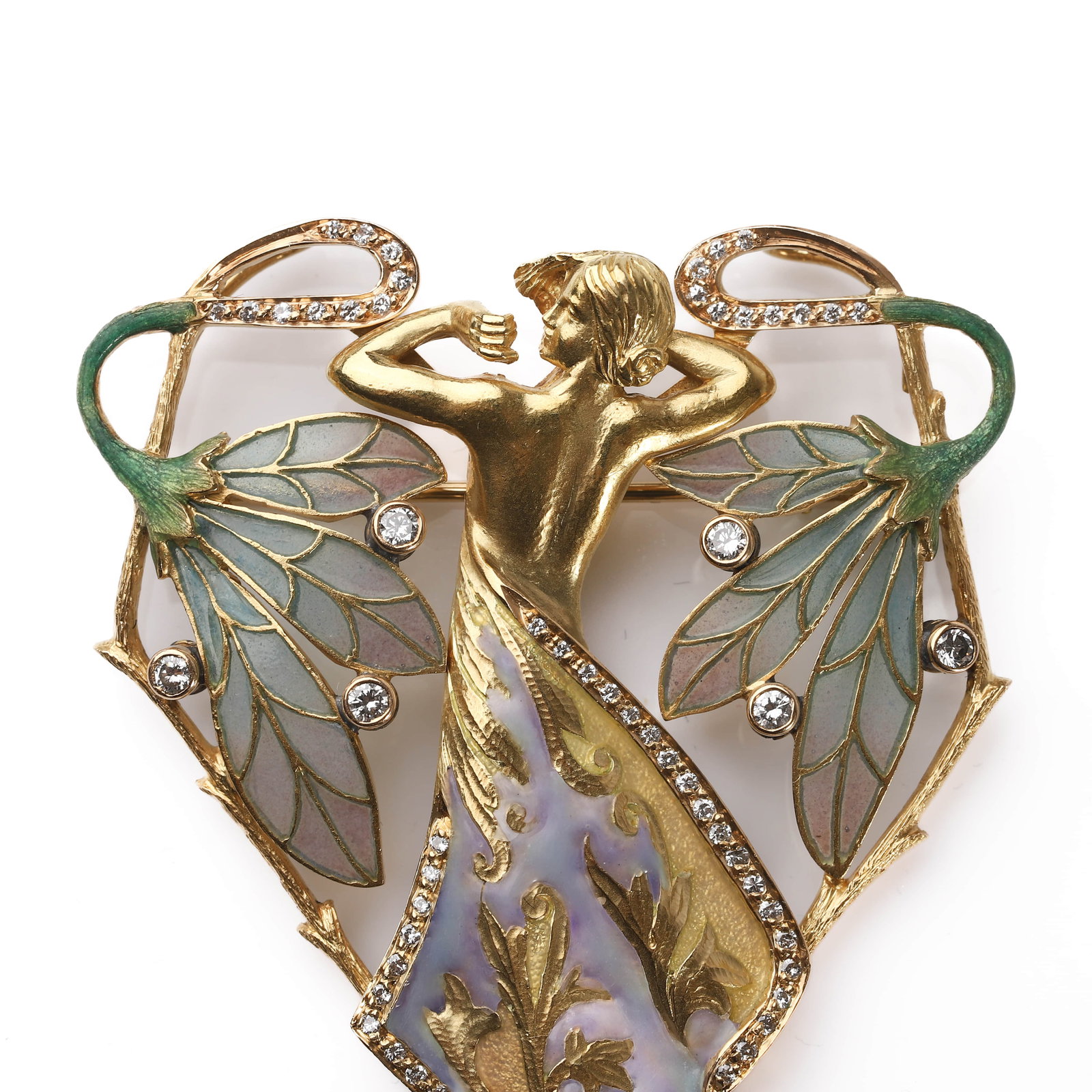AN ART NOUVEAU GOLD, ENAMEL, DIAMOND AND PEARL BROOCH, SIGNED CARRERA Y CARRERA - 2