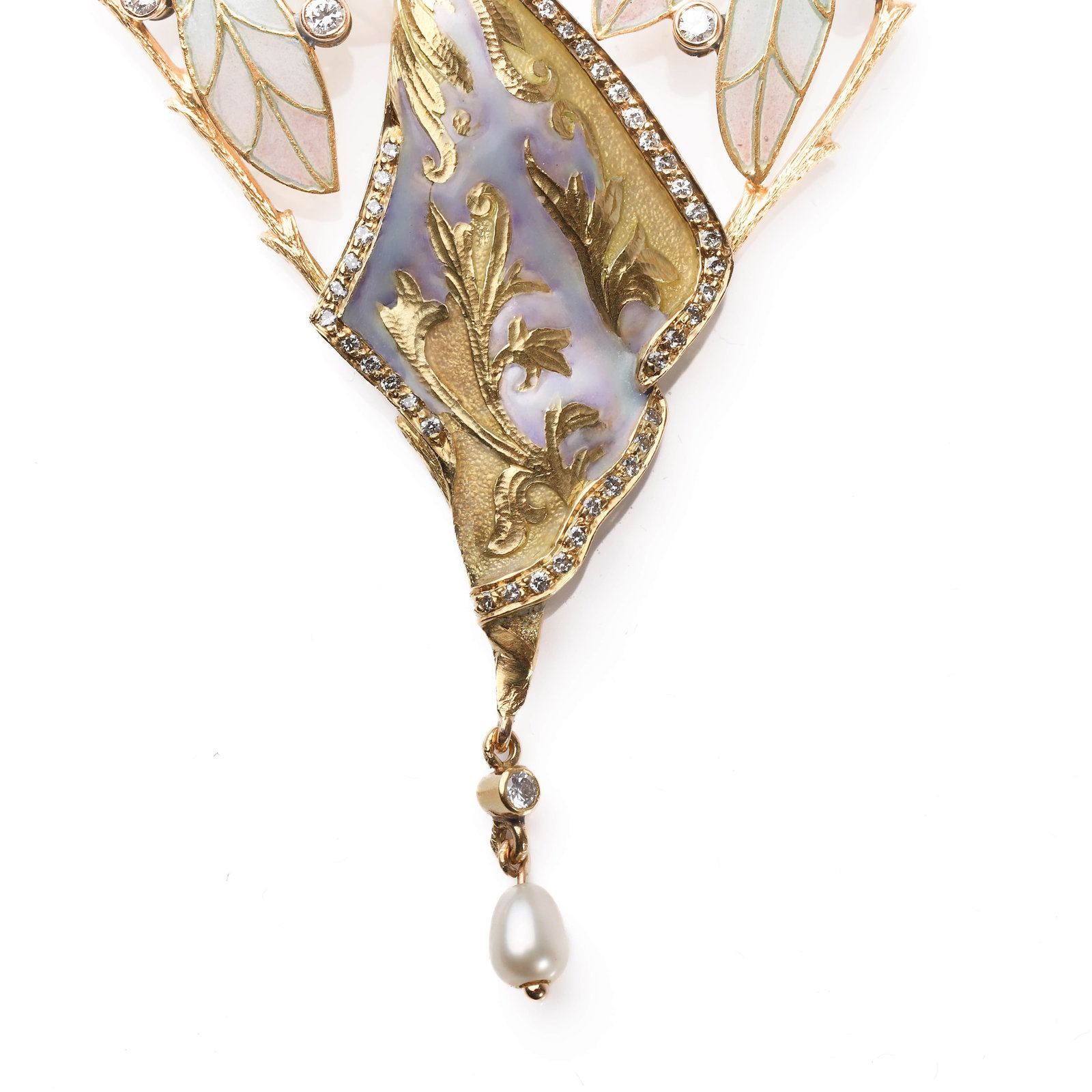 AN ART NOUVEAU GOLD, ENAMEL, DIAMOND AND PEARL BROOCH, SIGNED CARRERA Y CARRERA - 3