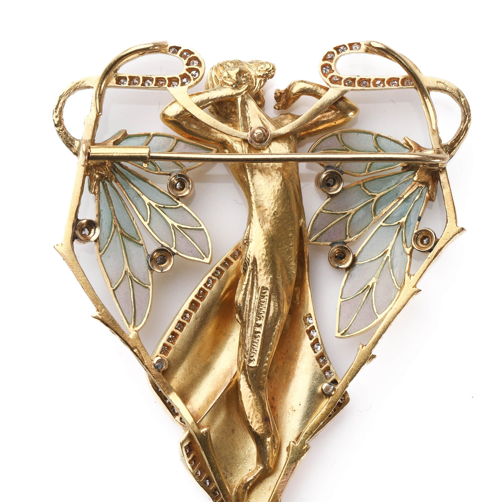 AN ART NOUVEAU GOLD, ENAMEL, DIAMOND AND PEARL BROOCH, SIGNED CARRERA Y CARRERA - 6