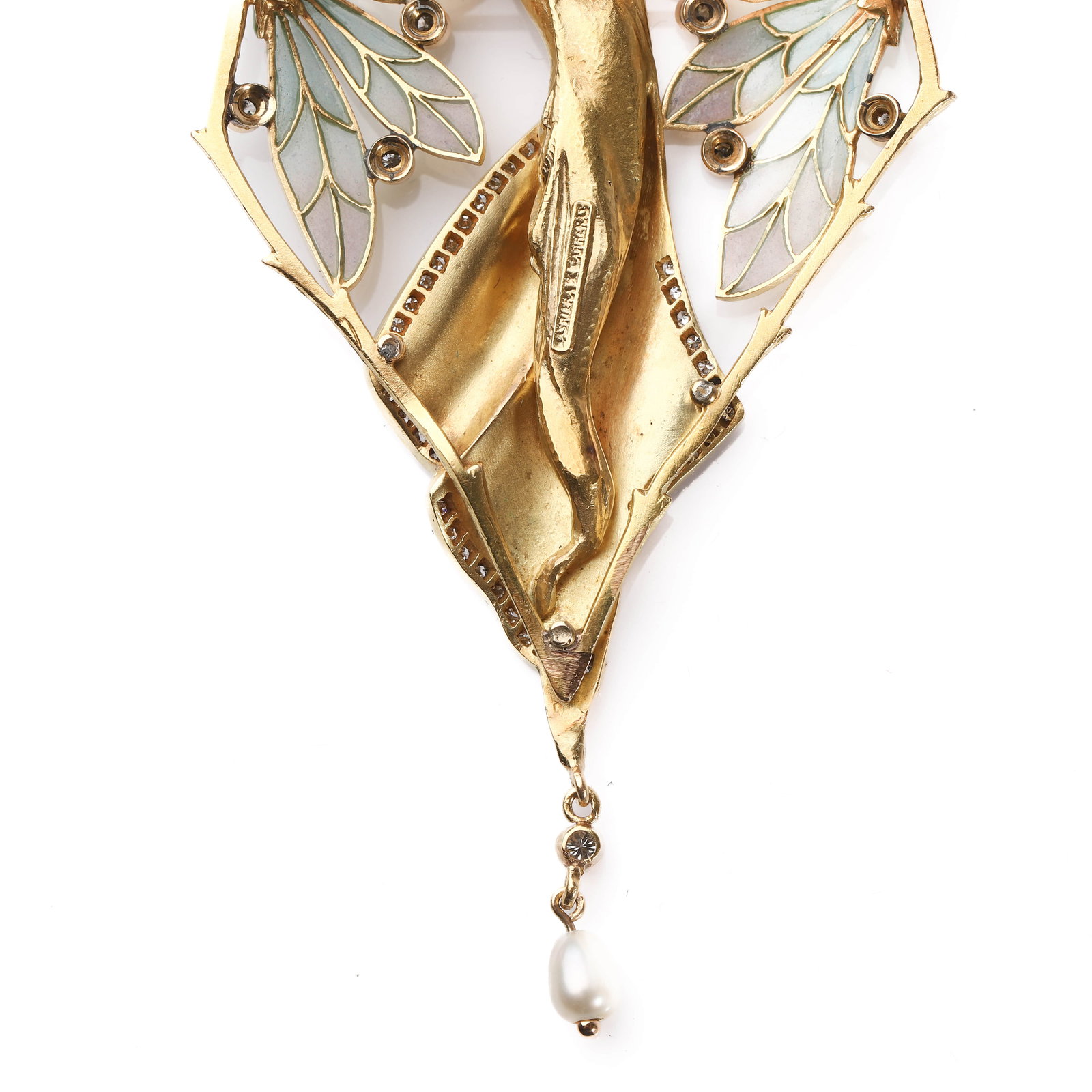 AN ART NOUVEAU GOLD, ENAMEL, DIAMOND AND PEARL BROOCH, SIGNED CARRERA Y CARRERA - 7