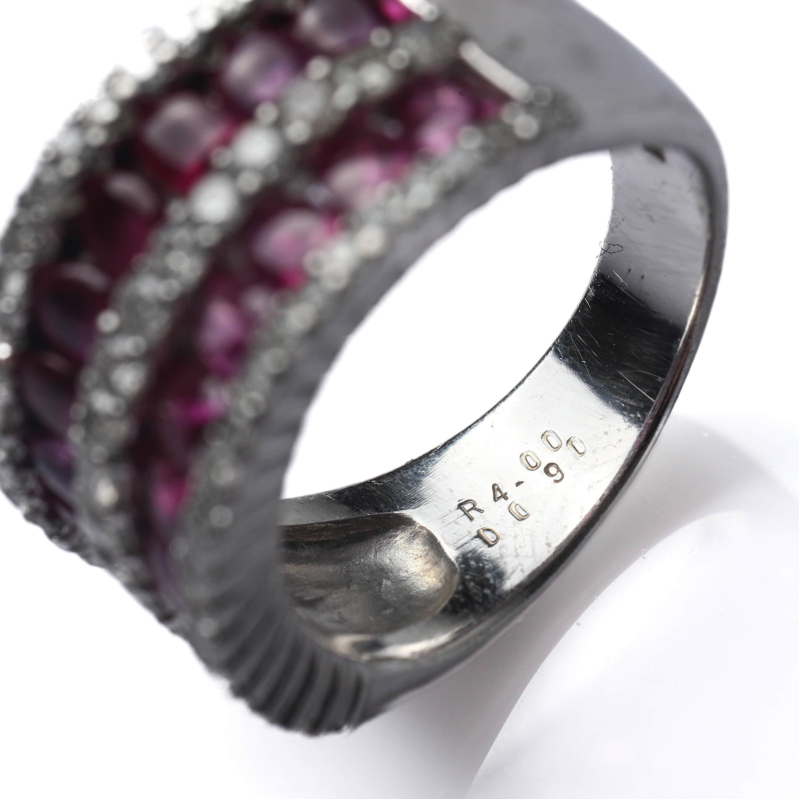 PLATINUM RUBY AND DIAMOND BAND RING - 4
