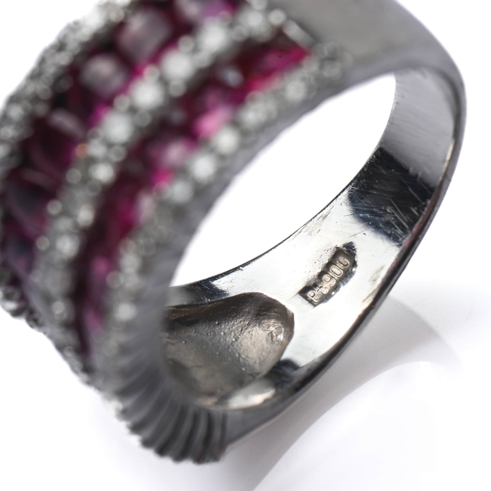 PLATINUM RUBY AND DIAMOND BAND RING - 5