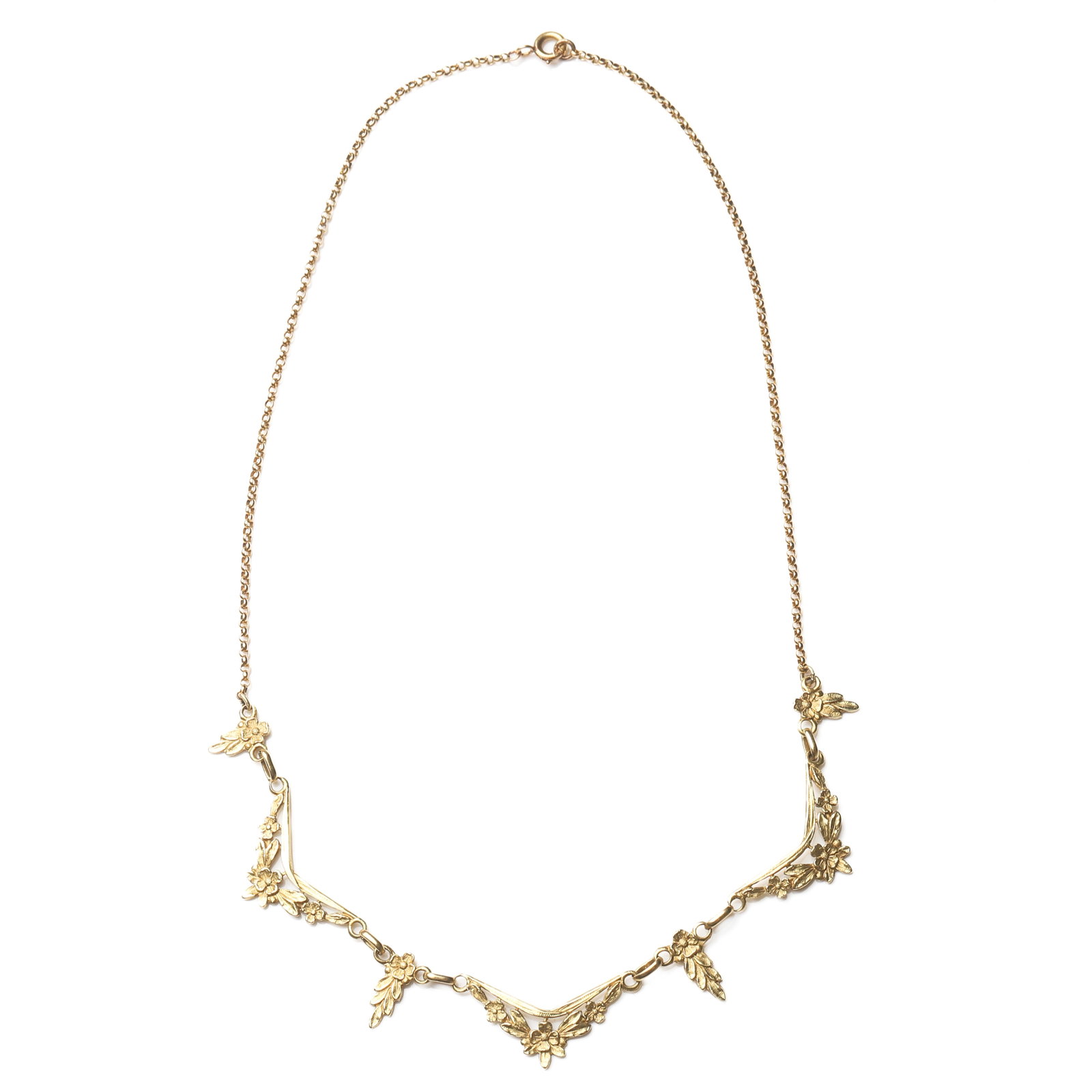 ART NOUVEAU PERIOD (1880?C1920), A FRENCH GOLD SCROLLING FLORAL SWAG NECKLACE (1 of 6)