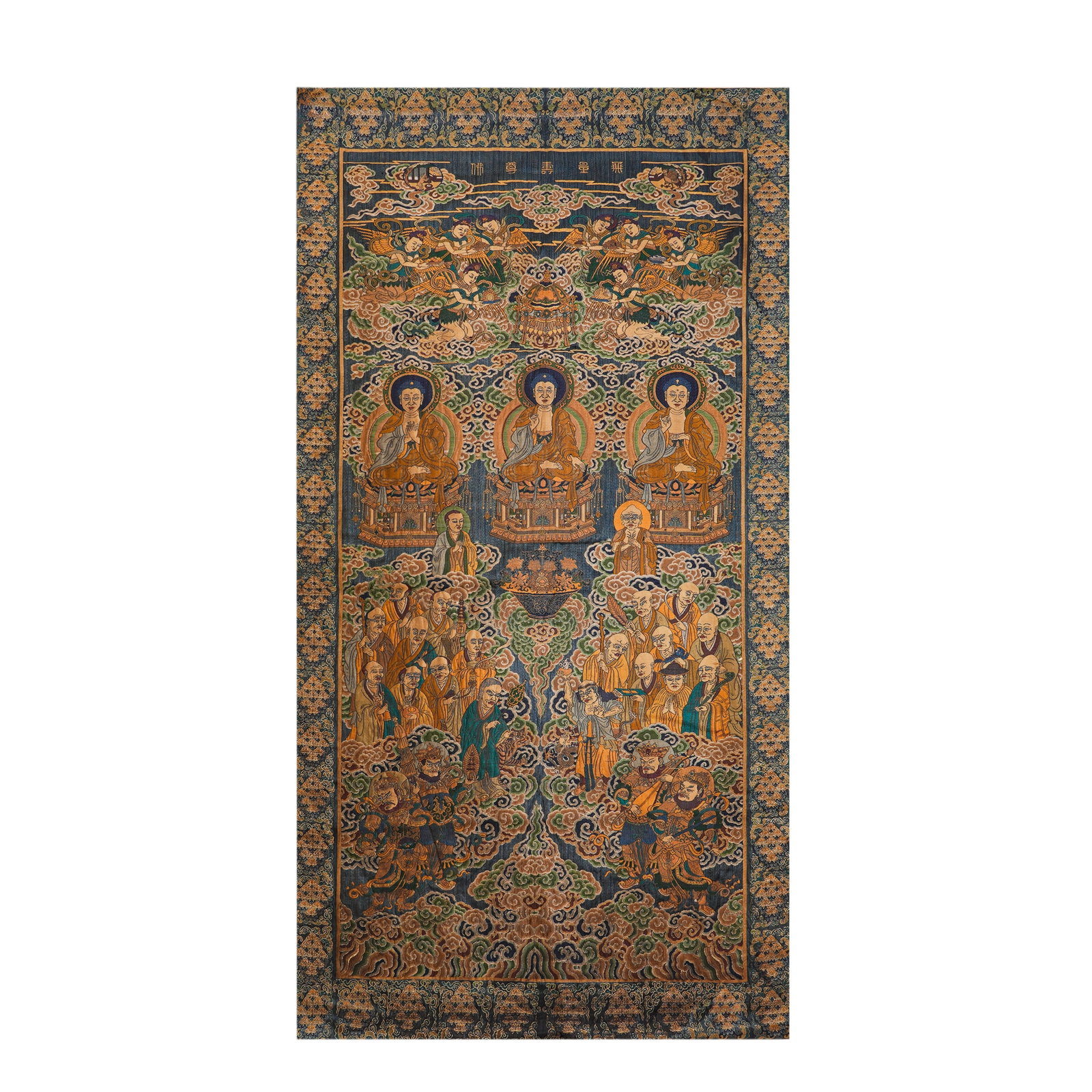 QING DYNASTY KESI TAPESTRIES/WALL HANGINGS FEATURING THE THREE BUDDHAS AND ARHATS (1 of 8)