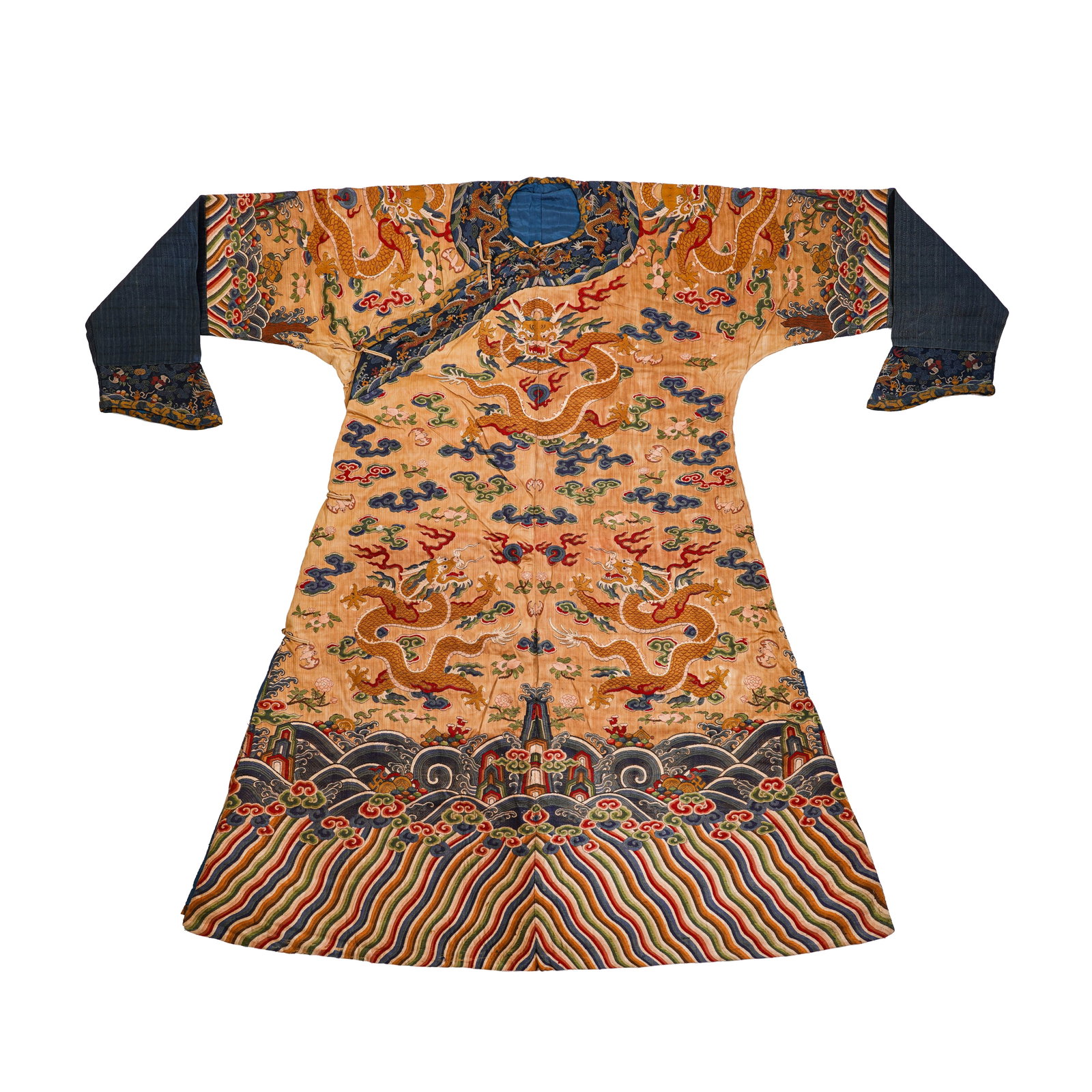 THE QING DYNASTY'S APRICOT-YELLOW KESI NINE DRAGON PATTERN CEREMONIAL ROBE (1 of 17)