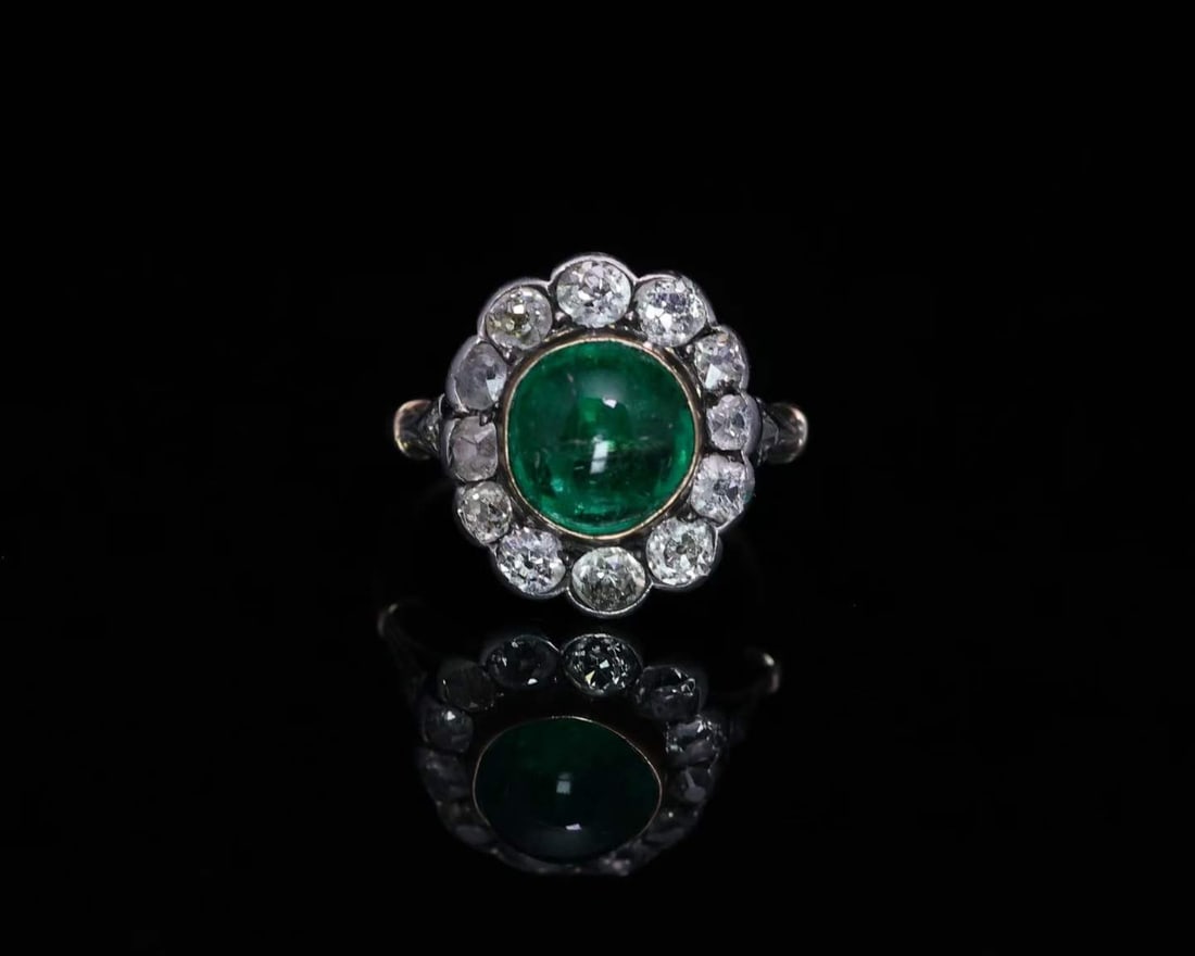 BELLE EPOQUE GOLD AND SILVER STACKED DIAMOND COLOMBIAN EMERALD RING (1 of 3)