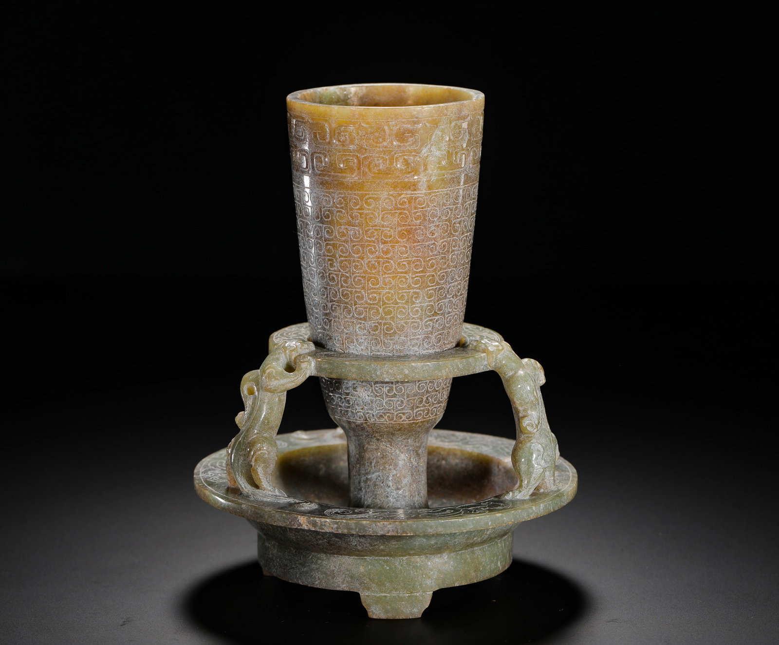 HAN DYNASTY JADE CHI PATTERN CUP HOLDER - 6