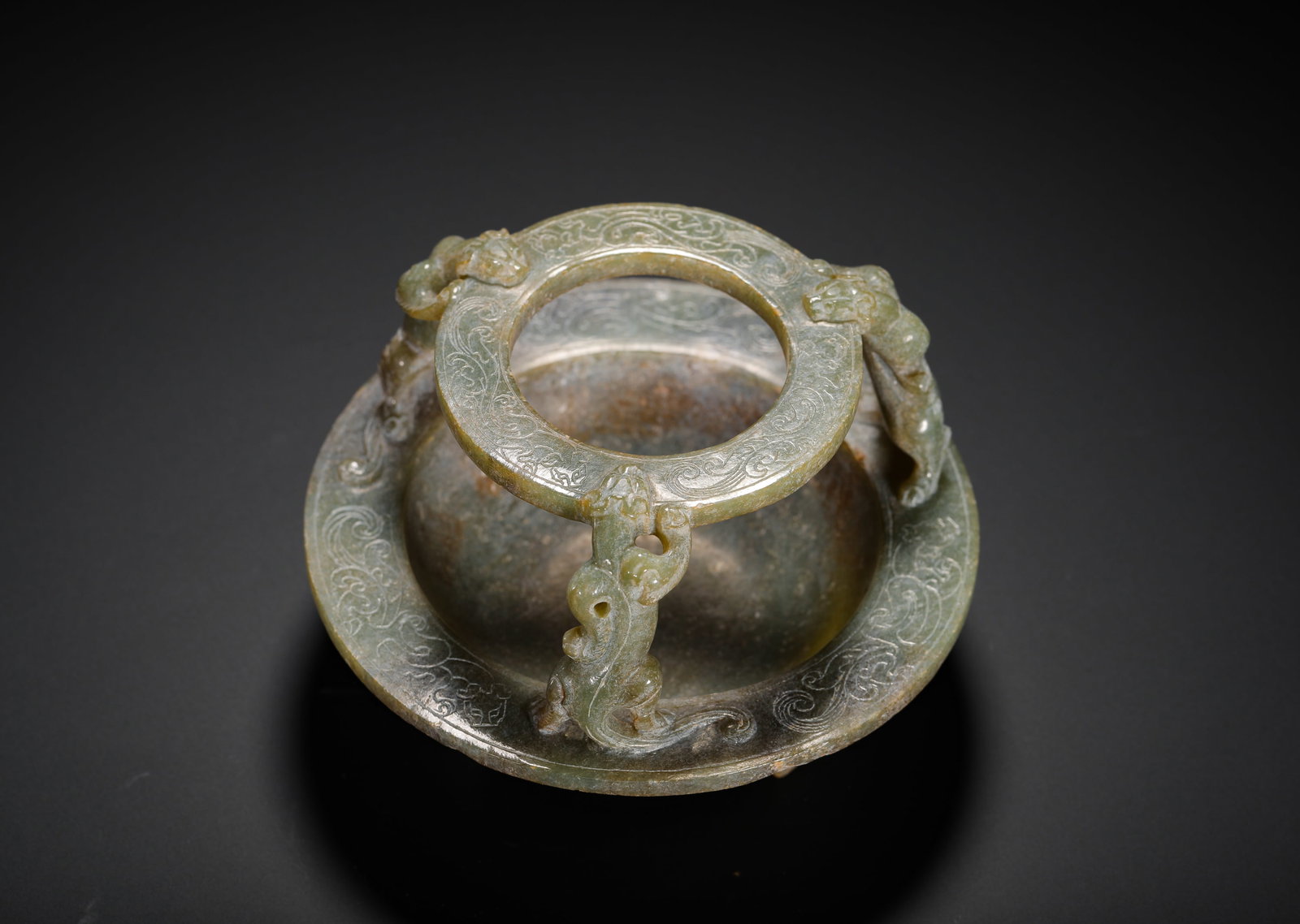 HAN DYNASTY JADE CHI PATTERN CUP HOLDER - 8