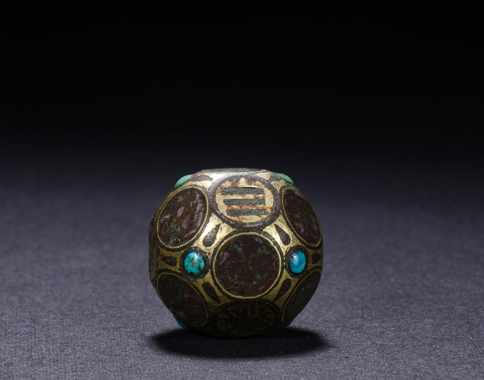 BRONZE DICE INLAID WITH GOLD AND TURQUOISE FROM THE HAN DYNASTY (1 of 6)