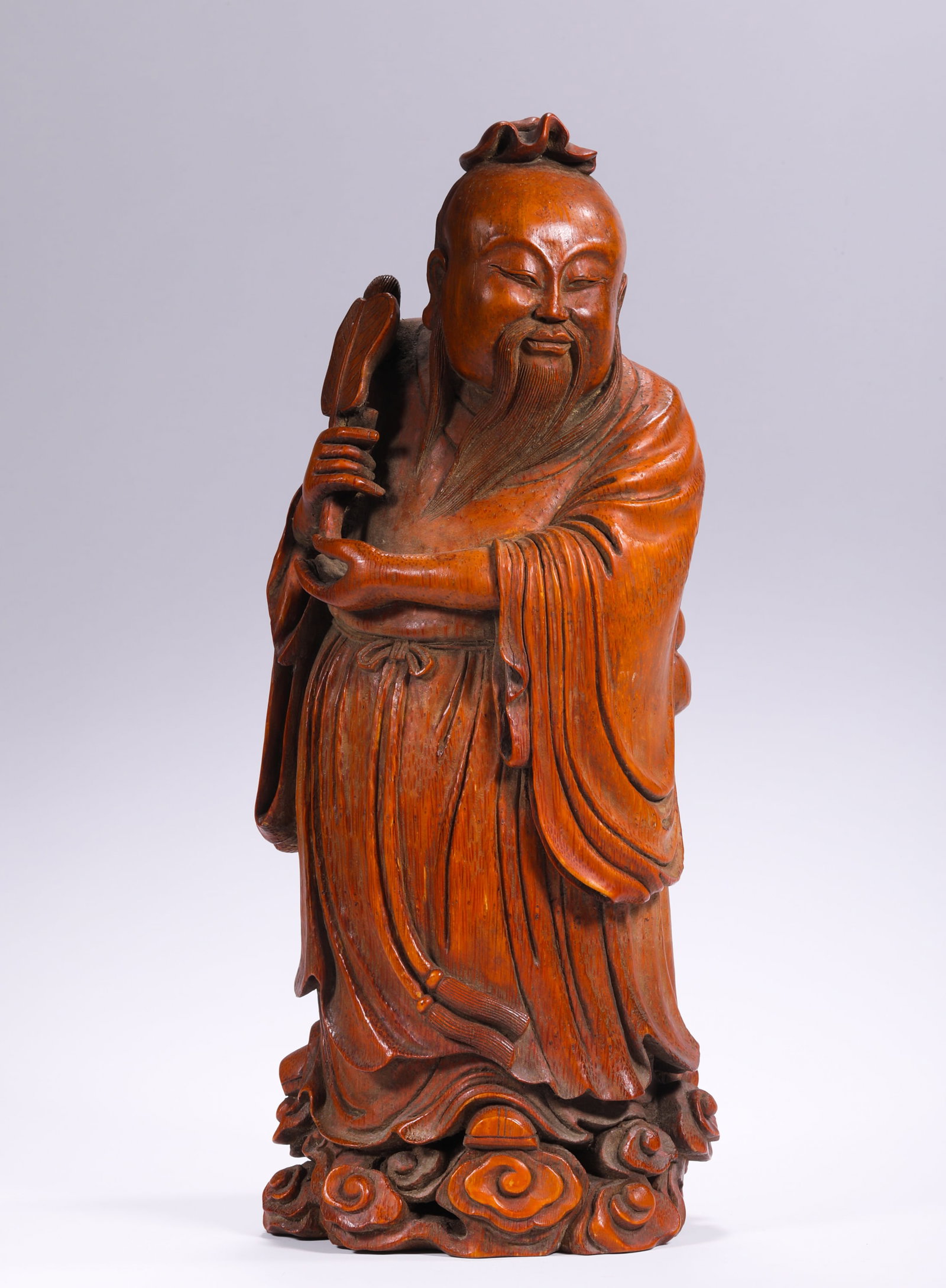 A STANDING STATUE OF HAN ZHONGLI CARVED IN BAMBOO FROM THE QING DYNASTY (1 of 8)