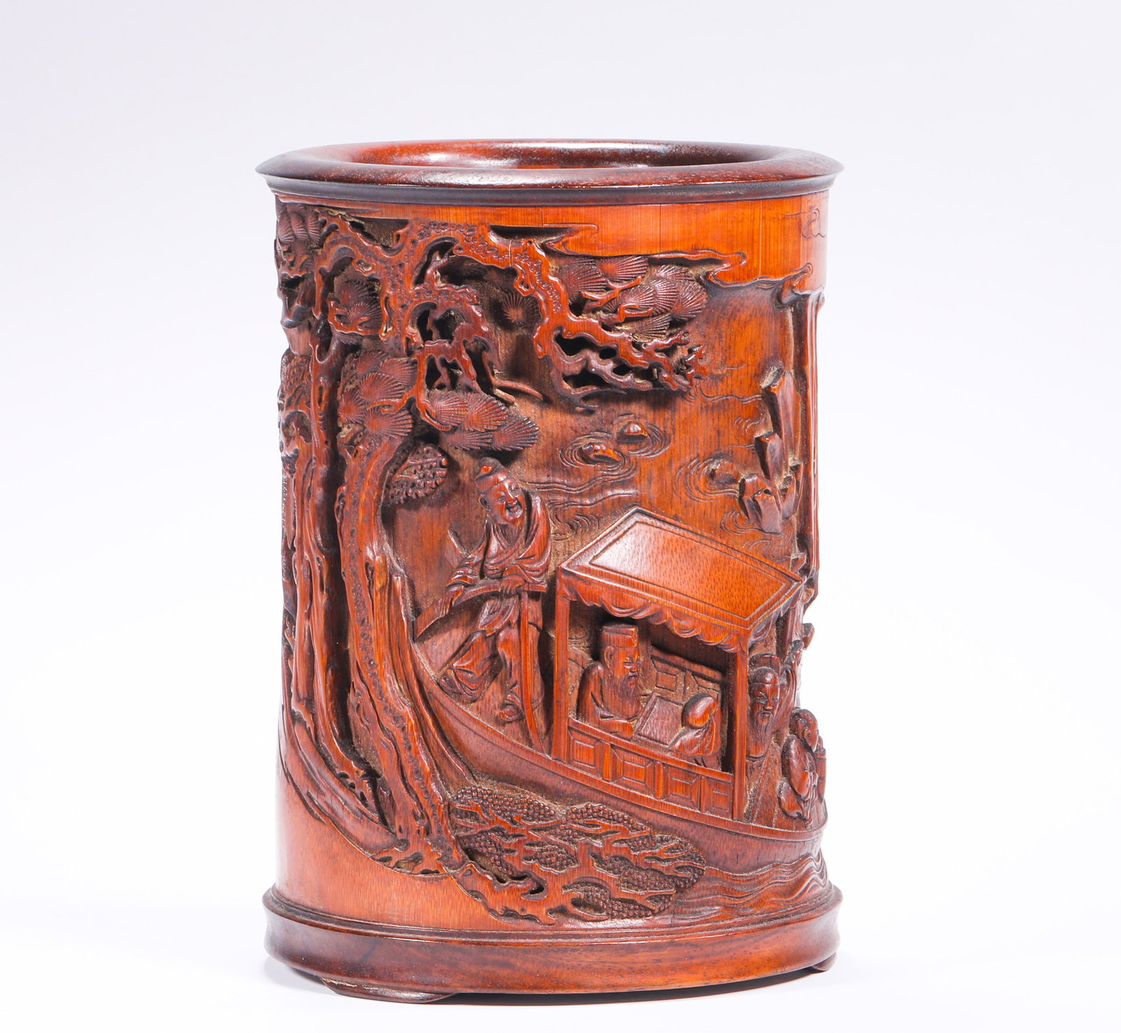 QING DYNASTY BAMBOO CARVING RED CLIFF NIGHT TOUR PICTURE POEM PEN HOLDER (1 of 10)