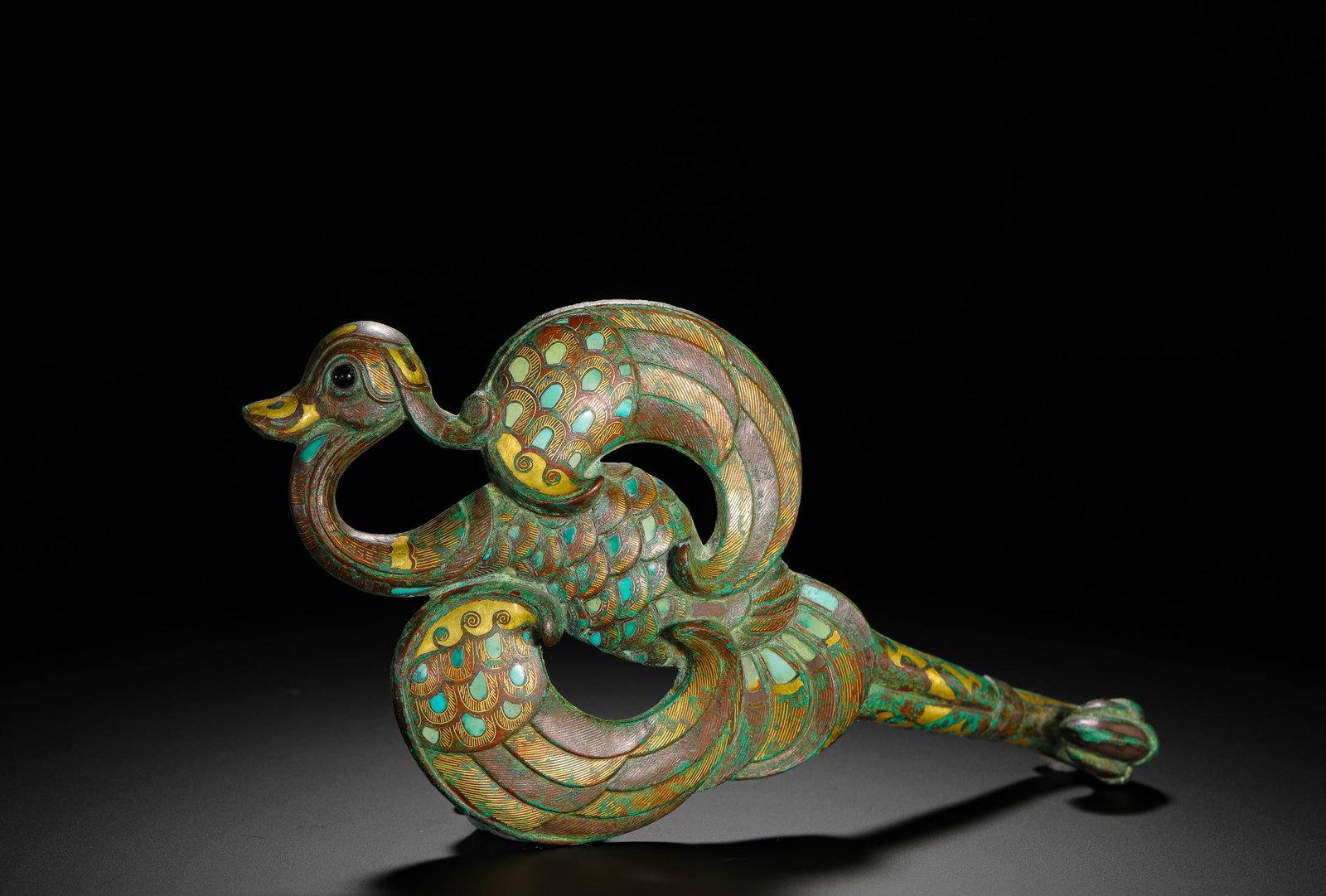 BRONZE FROM THE WARRING STATES PERIOD WITH INLAID GOLD AND SILVER AND TURQUOISE PHOENIX-SHAPED HOOKS (1 of 11)