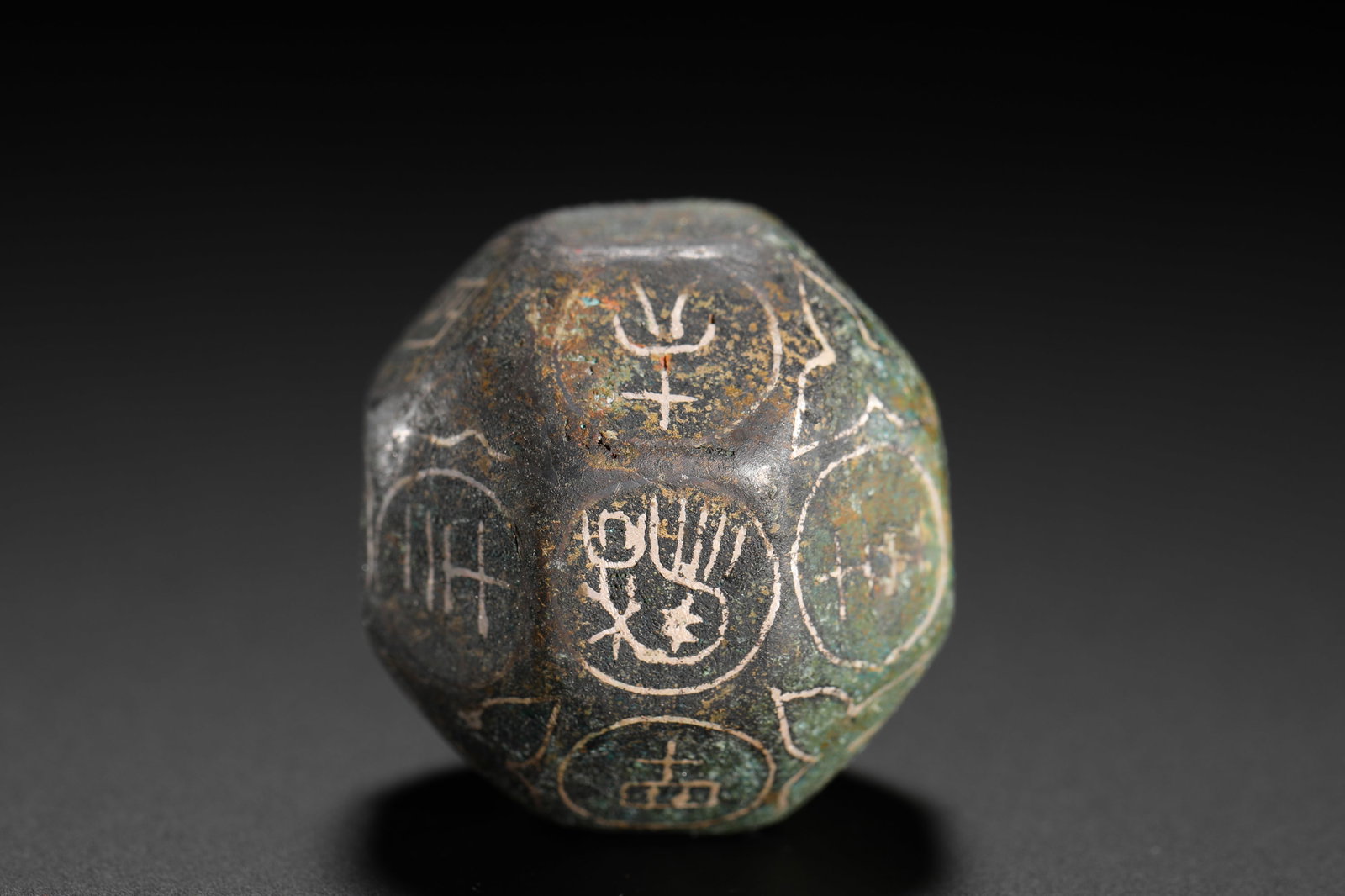 BRONZE INLAID SILVER TWELVE-SIDED DIVINATION DICE OF THE HAN DYNASTY (1 of 10)