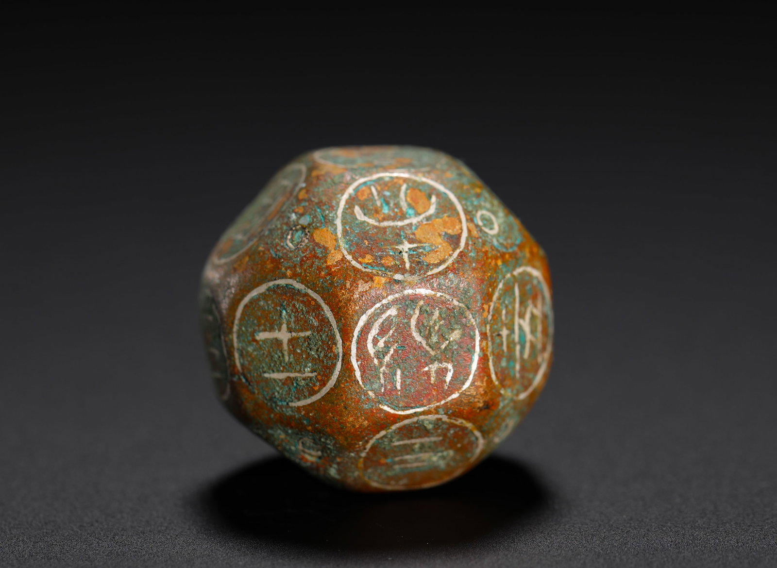 BRONZE INLAID SILVER TWELVE-SIDED DIVINATION DICE OF THE HAN DYNASTY (1 of 9)